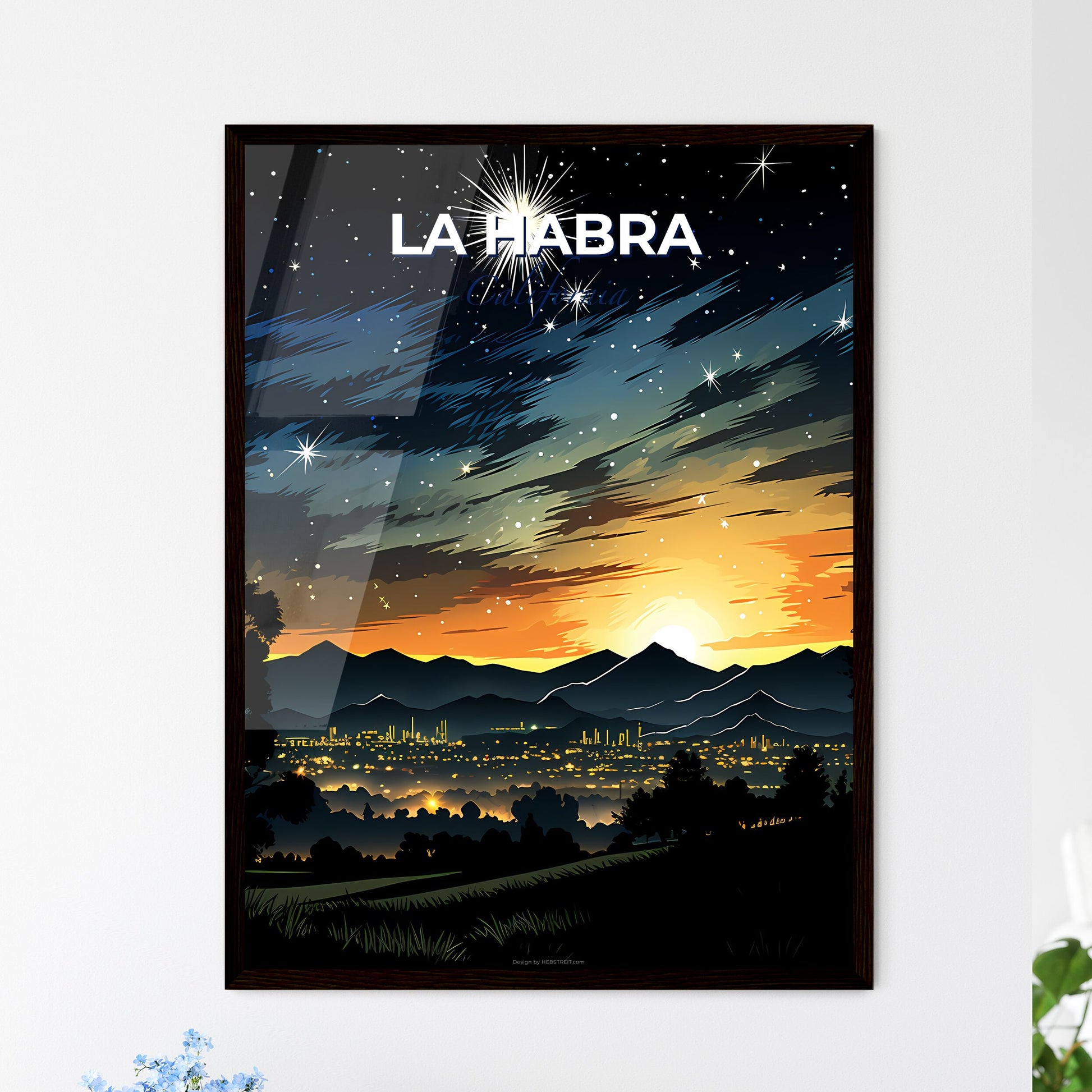 La Habra, California, A Poster of a landscape with mountains and a city at night Default Title