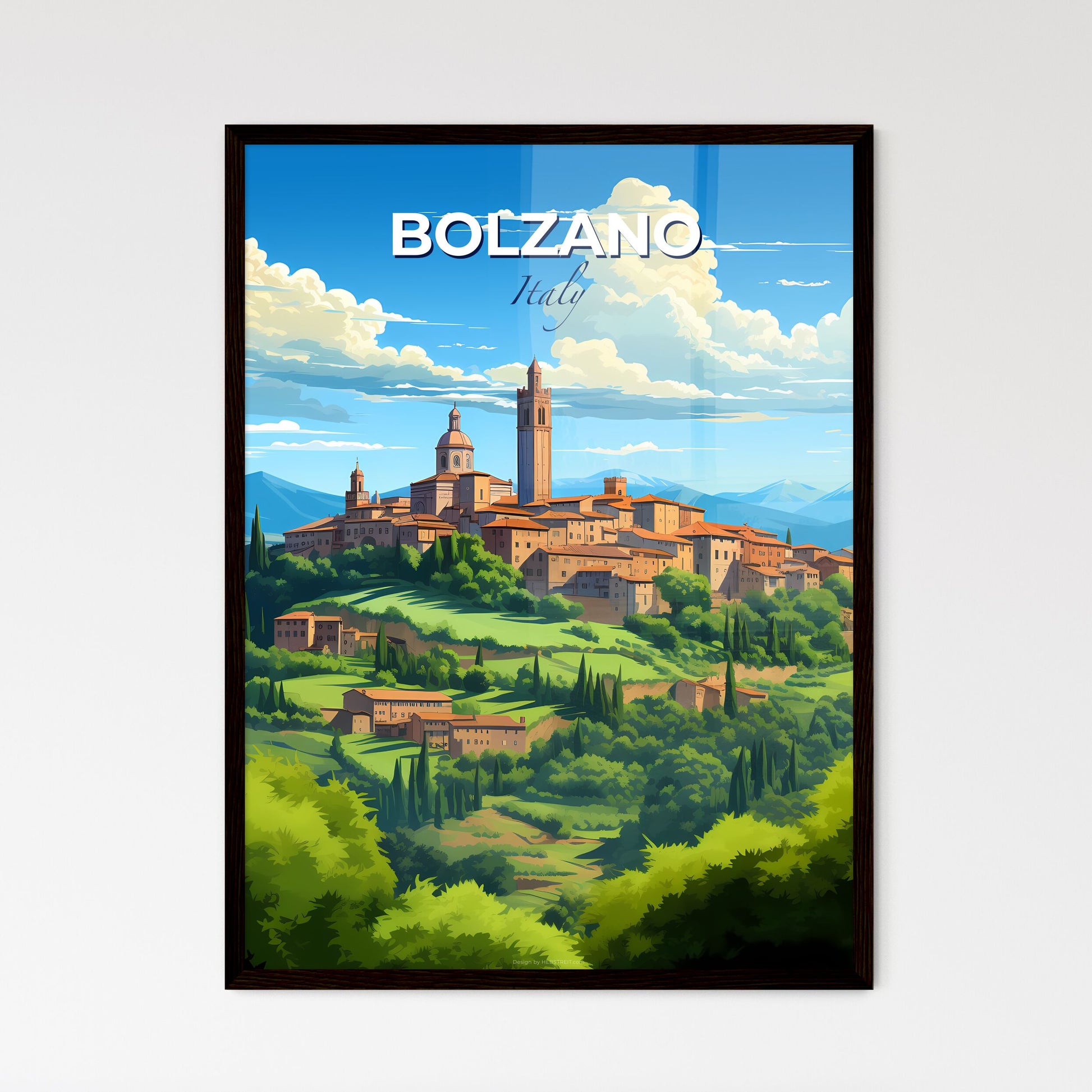 Bolzano, Italy, A Poster of a landscape of a town on a hill Default Title