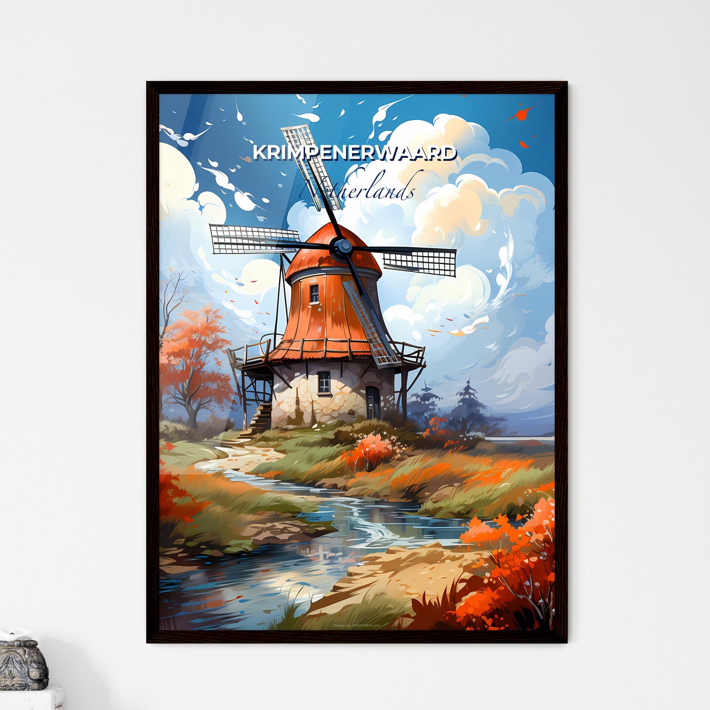 Krimpenerwaard, Netherlands, A Poster of a windmill on a river Default Title