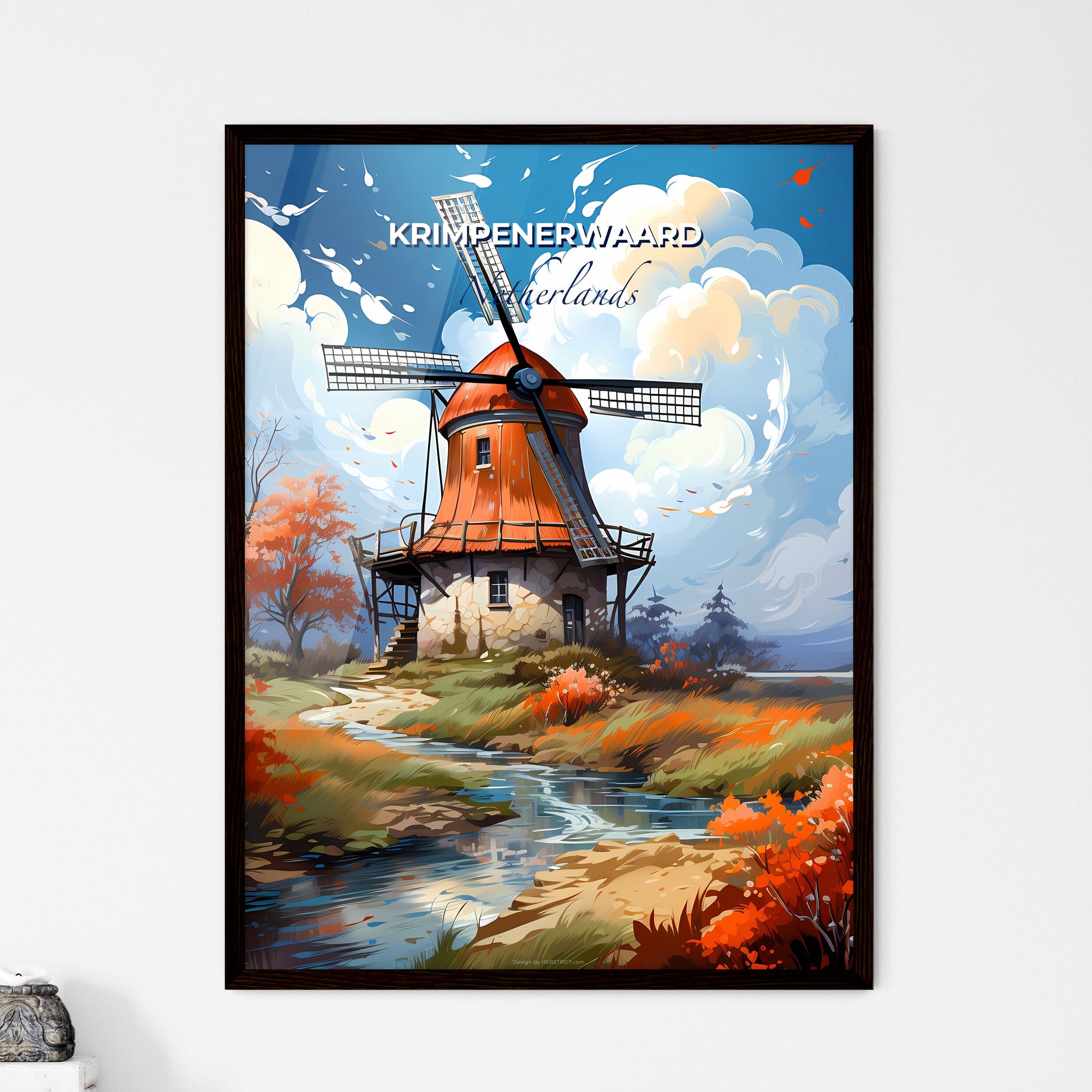 Krimpenerwaard, Netherlands, A Poster of a windmill on a river Default Title