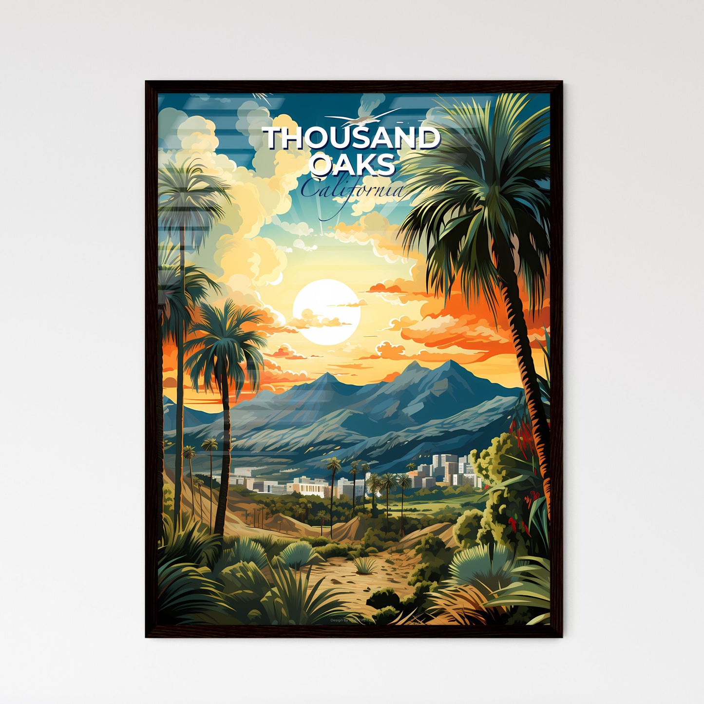 Thousand Oaks, California, A Poster of a landscape with palm trees and mountains Default Title
