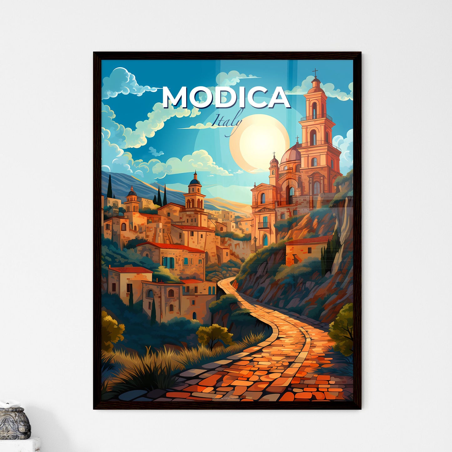 Modica, Italy, A Poster of a stone path leading to a town Default Title