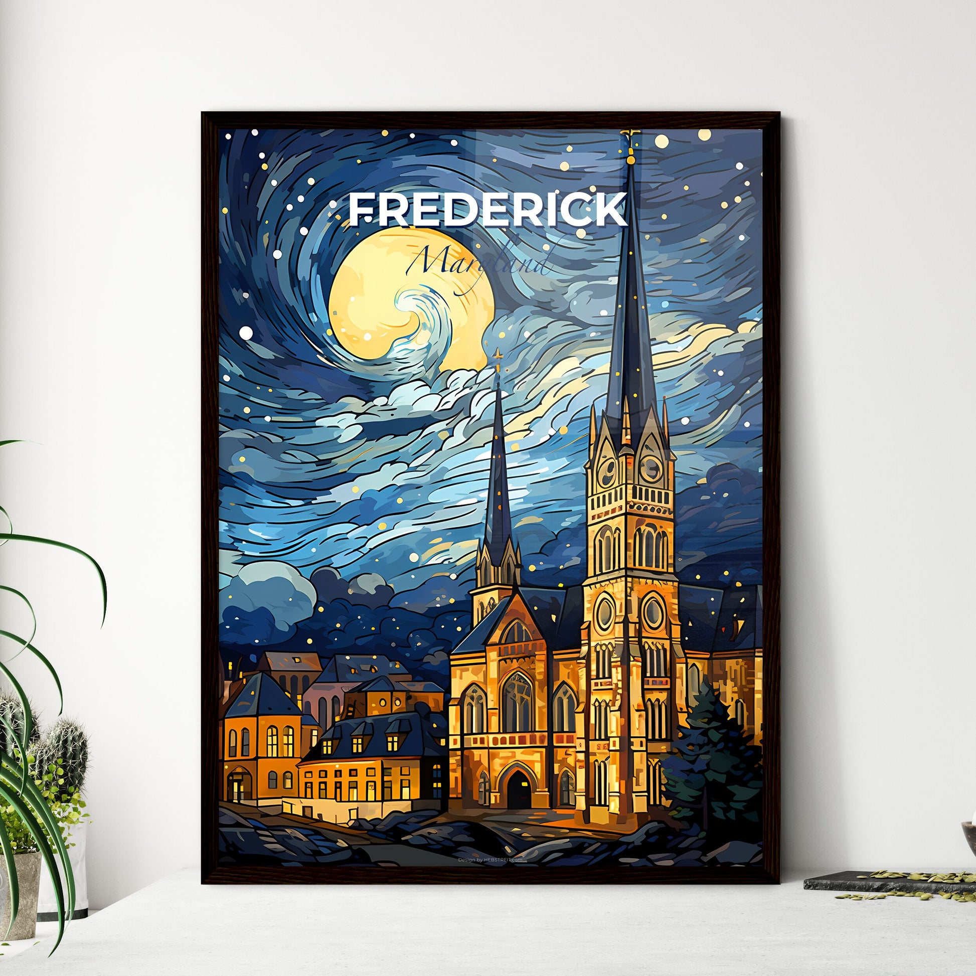 Frederick, Maryland, A Poster of a church with a tower and a moon in the sky Default Title