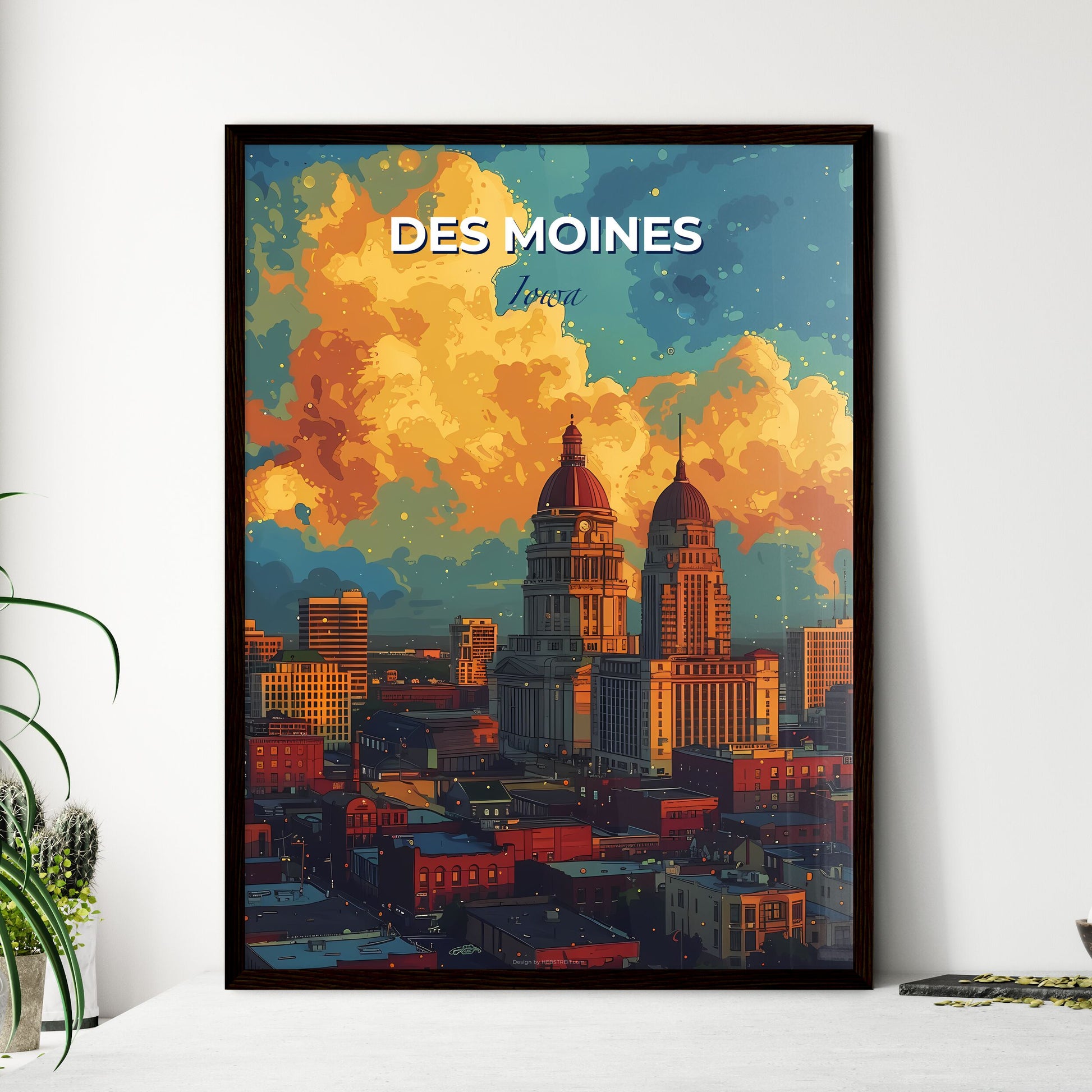 Des Moines, Iowa, A Poster of a city with a cloudy sky Default Title