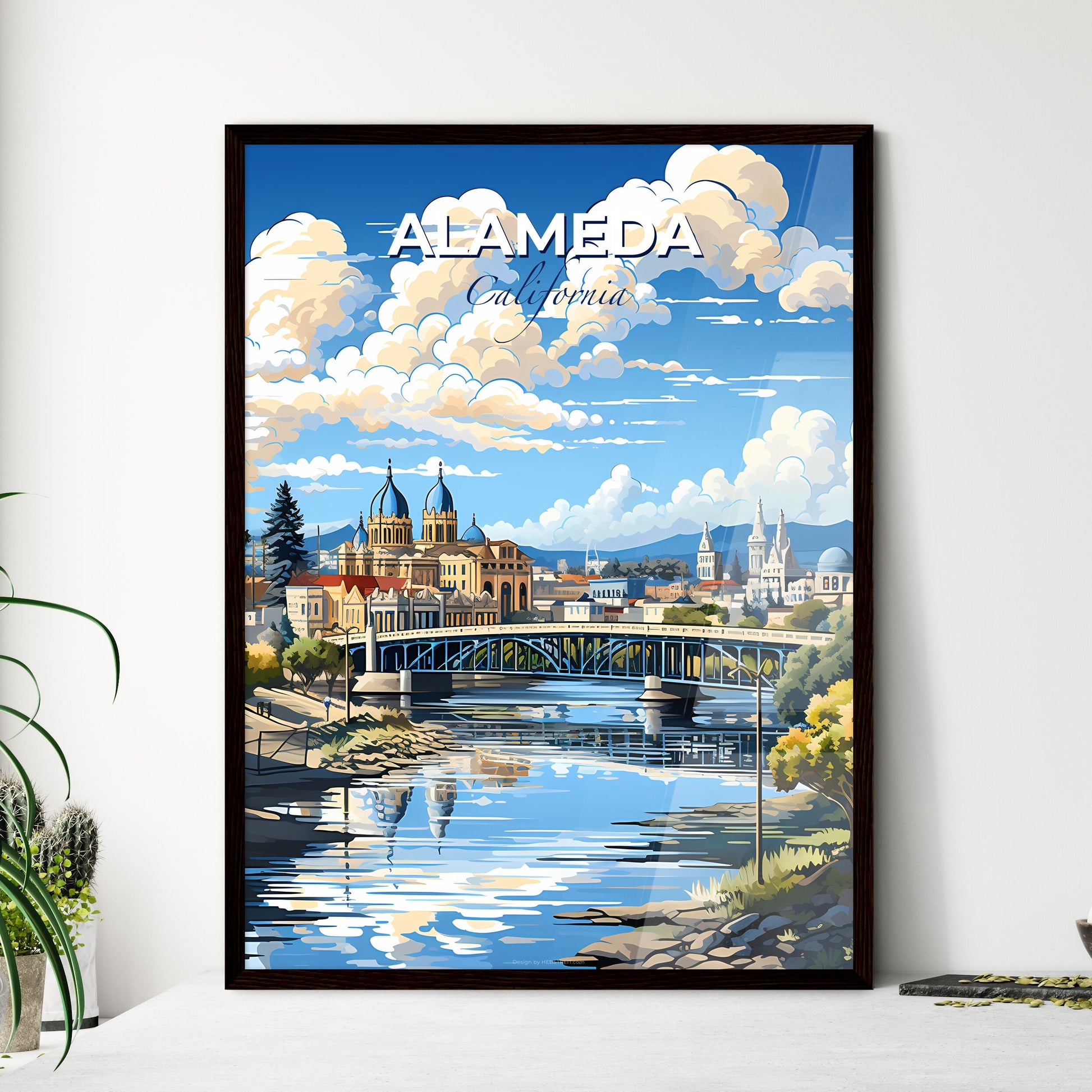 Alameda, California, A Poster of a bridge over a river with a city in the background Default Title