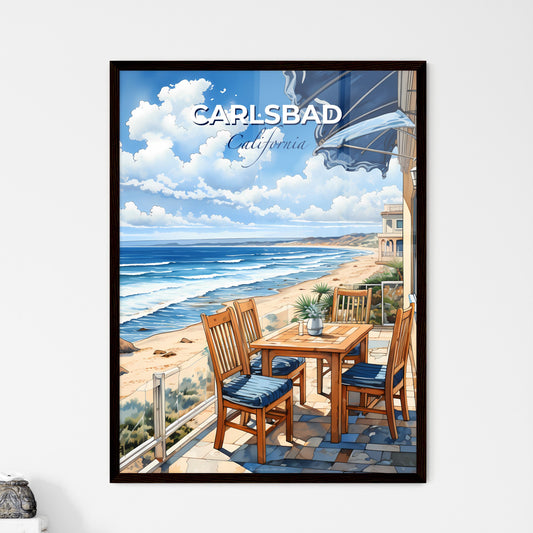 Carlsbad, California, A Poster of a table and chairs on a patio overlooking a beach Default Title