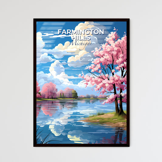 Farmington Hills, Michigan, A Poster of a tree with pink flowers on a shore of a lake Default Title