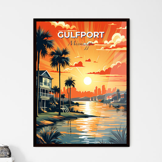 Gulfport, Mississippi, A Poster of a sunset over a body of water with a house and palm trees Default Title