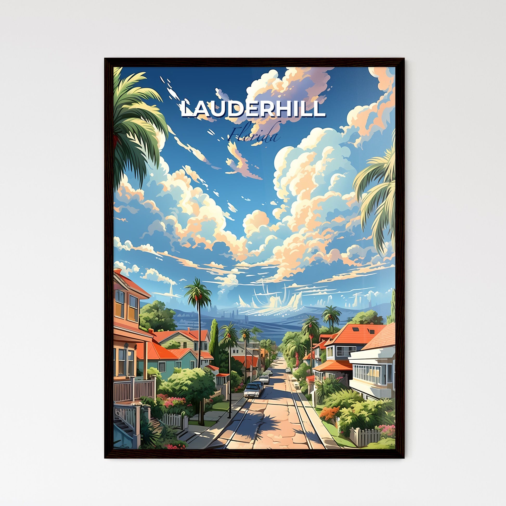 Lauderhill, Florida, A Poster of a street with houses and palm trees Default Title