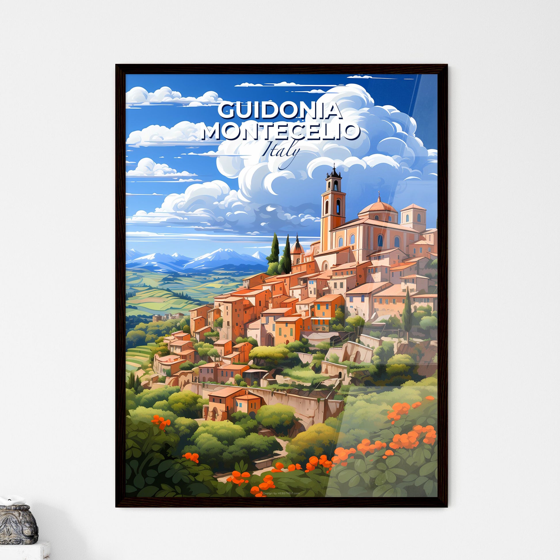 Guidonia Montecelio, Italy, A Poster of a cartoon of a town on a hill Default Title