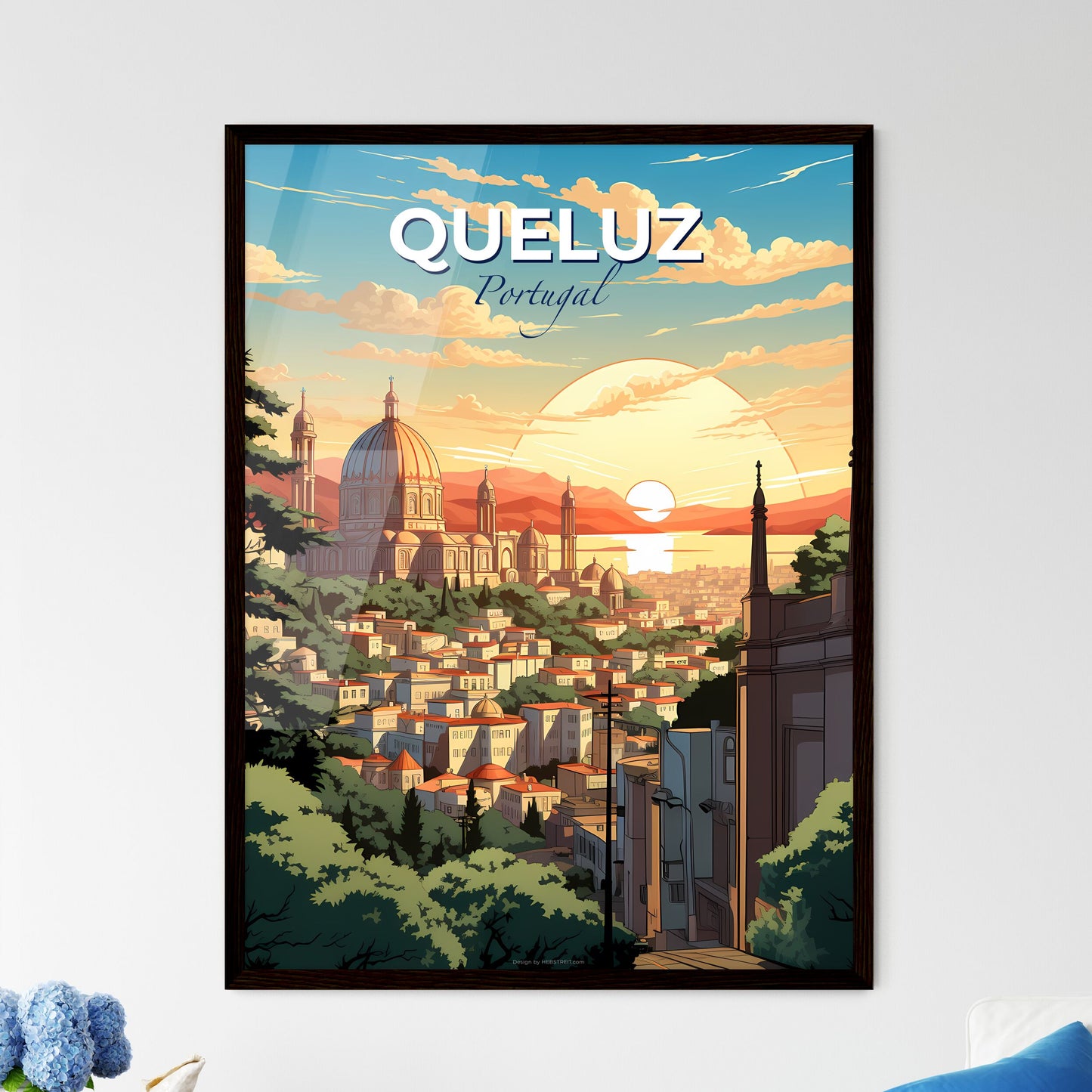 Queluz, Portugal, A Poster of a city with a dome and trees Default Title