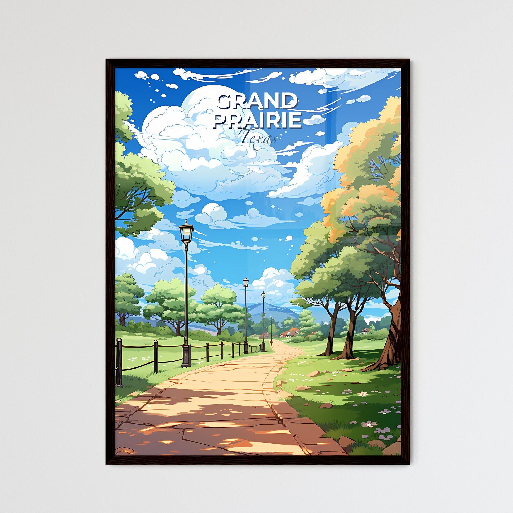 Grand Prairie, Texas, A Poster of a path with trees and a fence Default Title