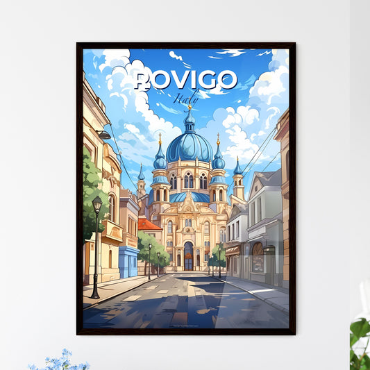 Rovigo, Italy, A Poster of a street with a large building and a blue dome Default Title