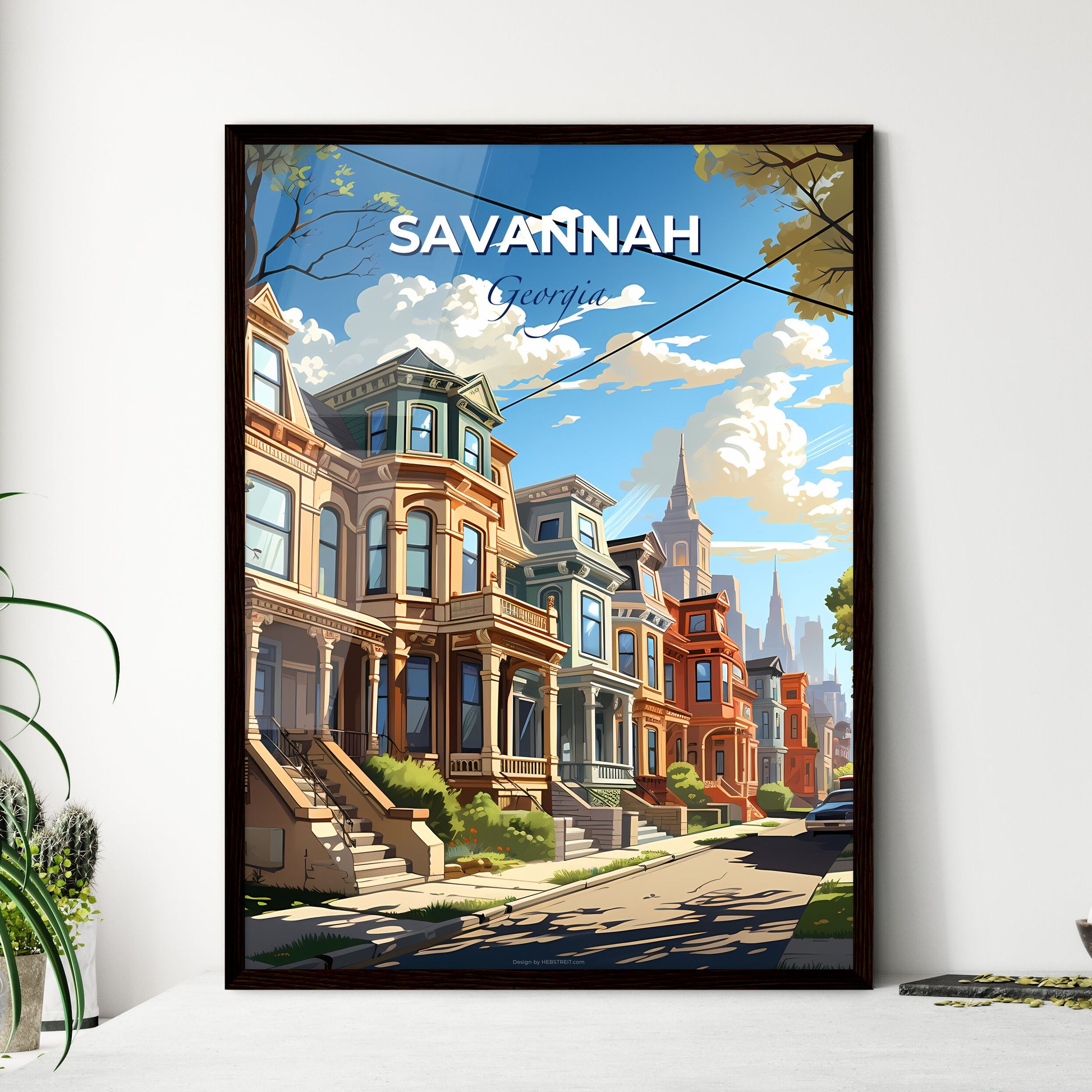 Savannah, Georgia, A Poster of a row of houses with trees and a street in the background Default Title