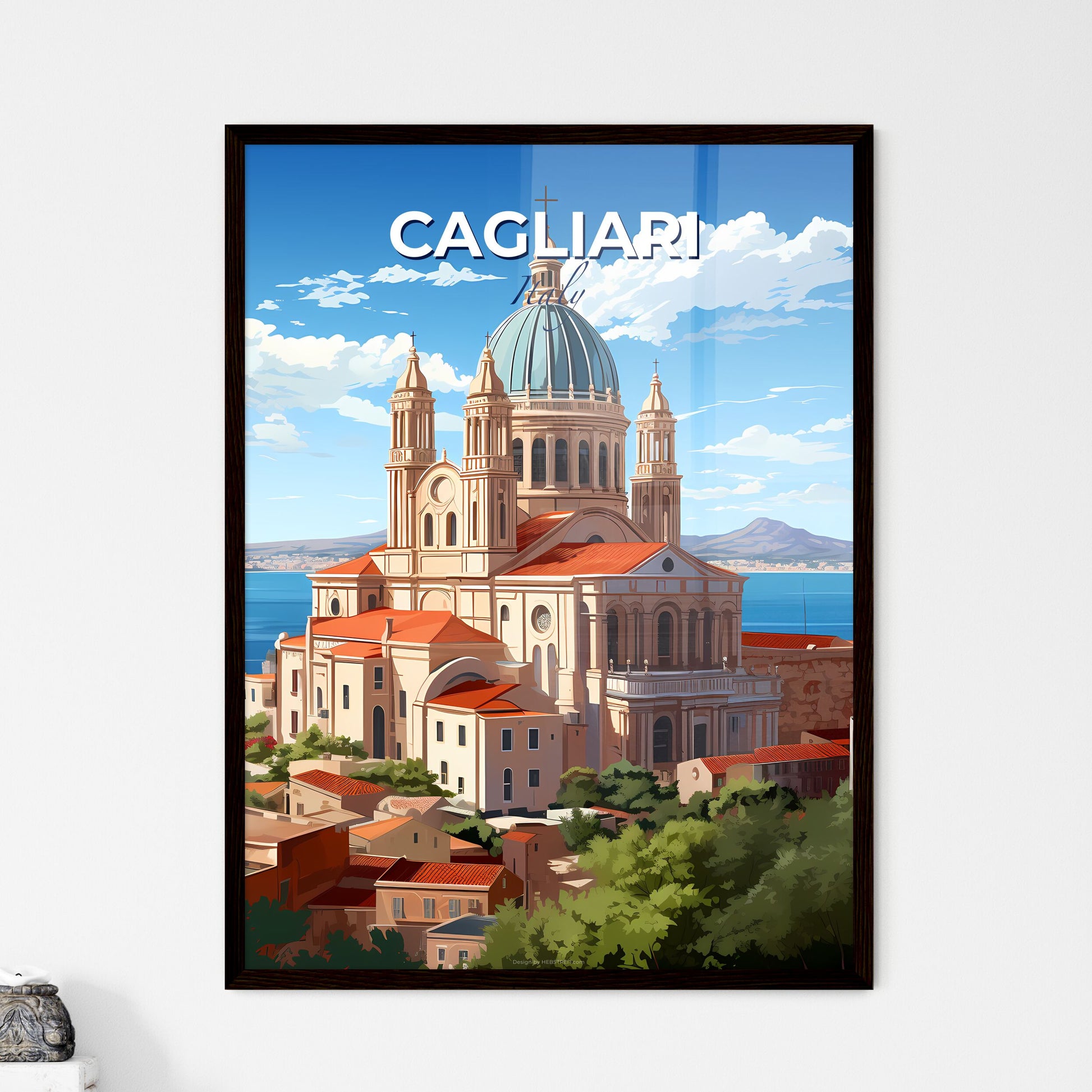 Cagliari, Italy, A Poster of a large building with a dome and a blue roof Default Title