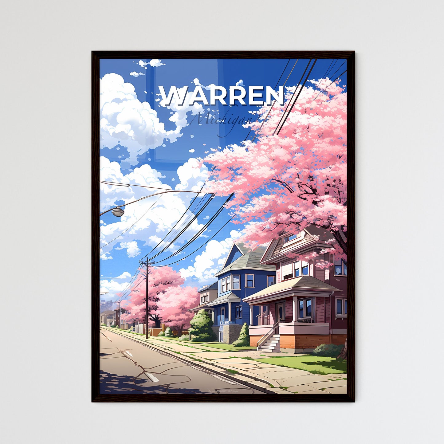 Warren, Michigan, A Poster of a street with houses and trees on it Default Title