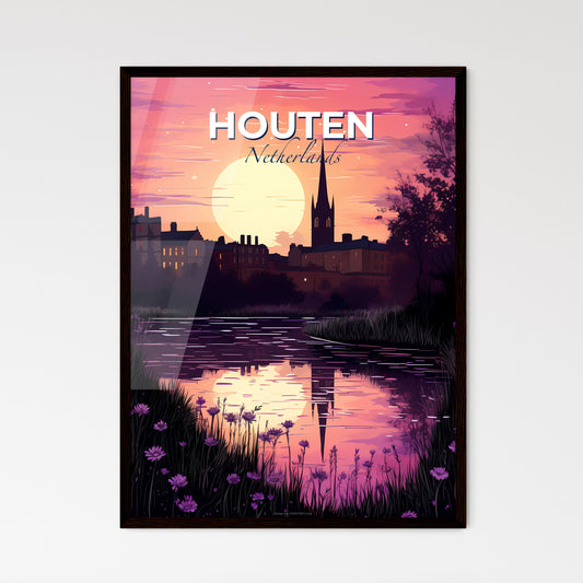 Houten, Netherlands, A Poster of a sunset over a river with a city in the background Default Title