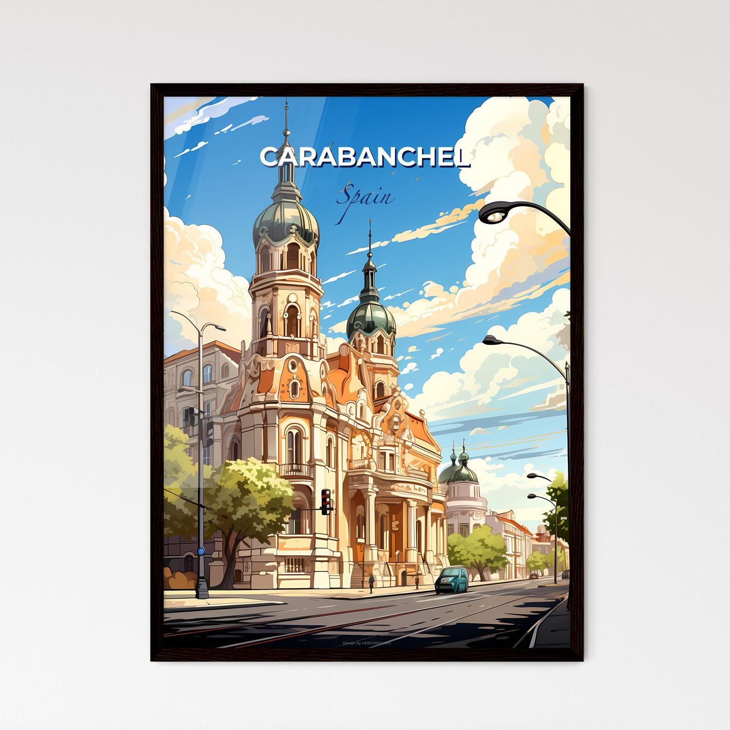 Carabanchel, Spain, A Poster of a building with a tower and a street light Default Title