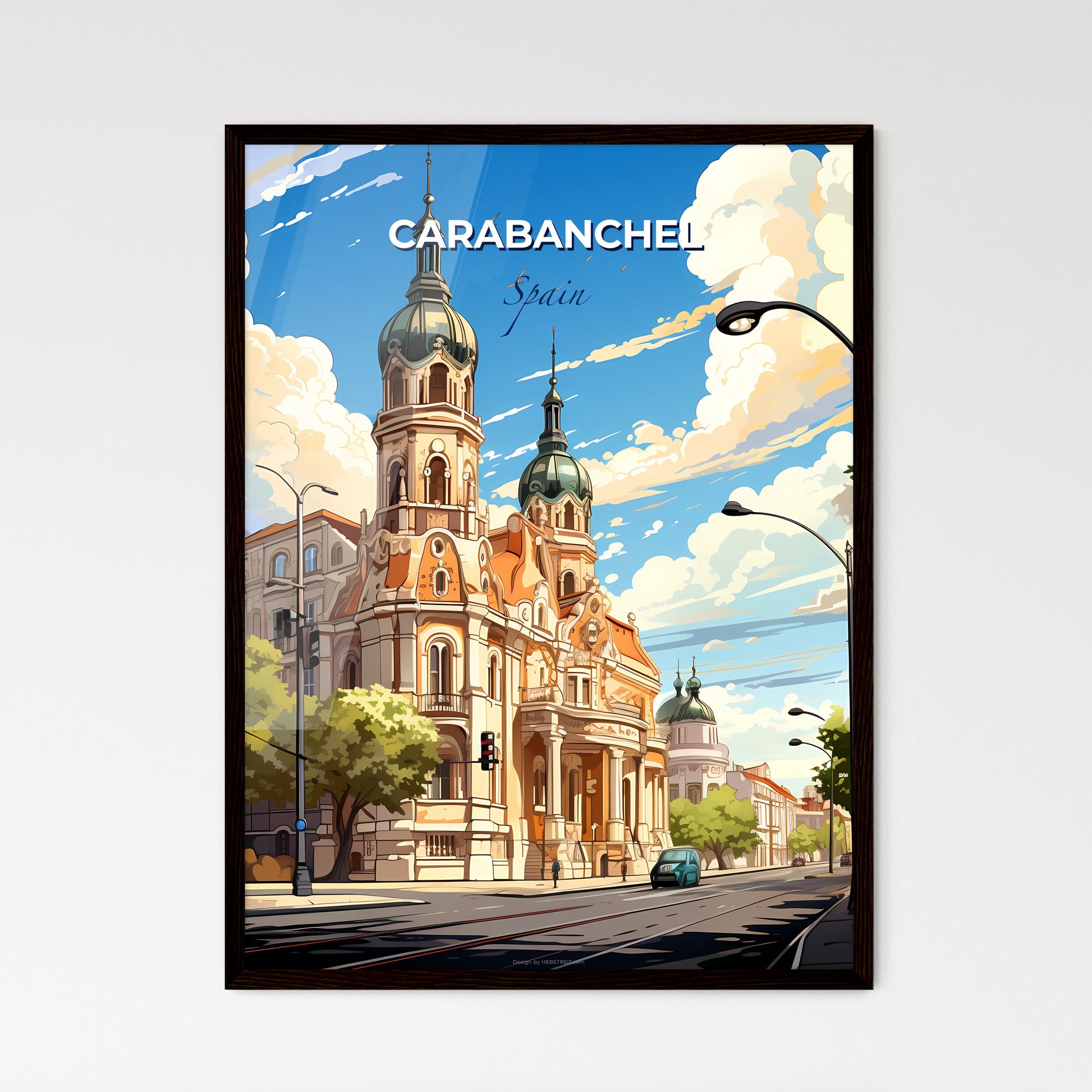 Carabanchel, Spain, A Poster of a building with a tower and a street light Default Title