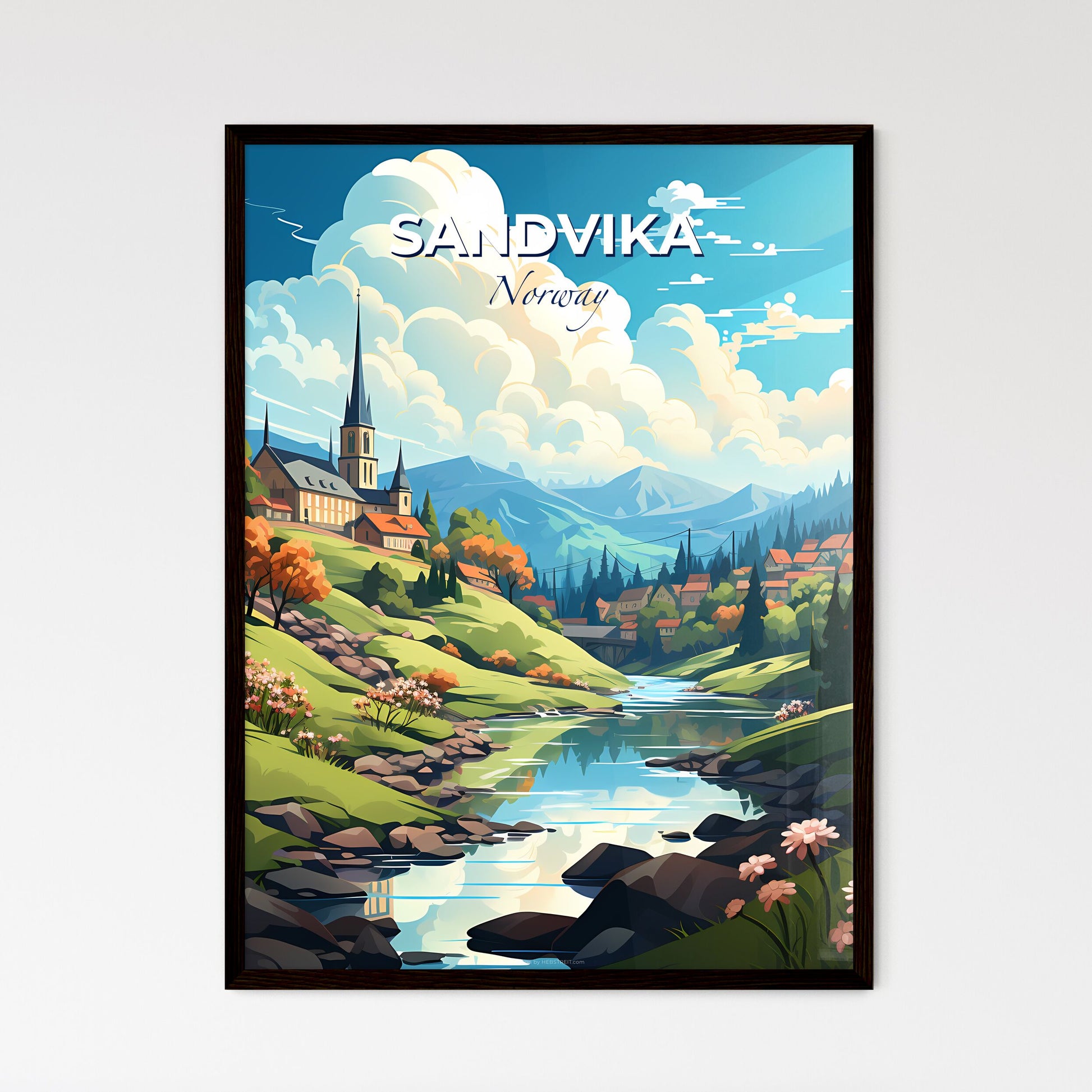 Sandvika, Norway, A Poster of a river running through a village Default Title