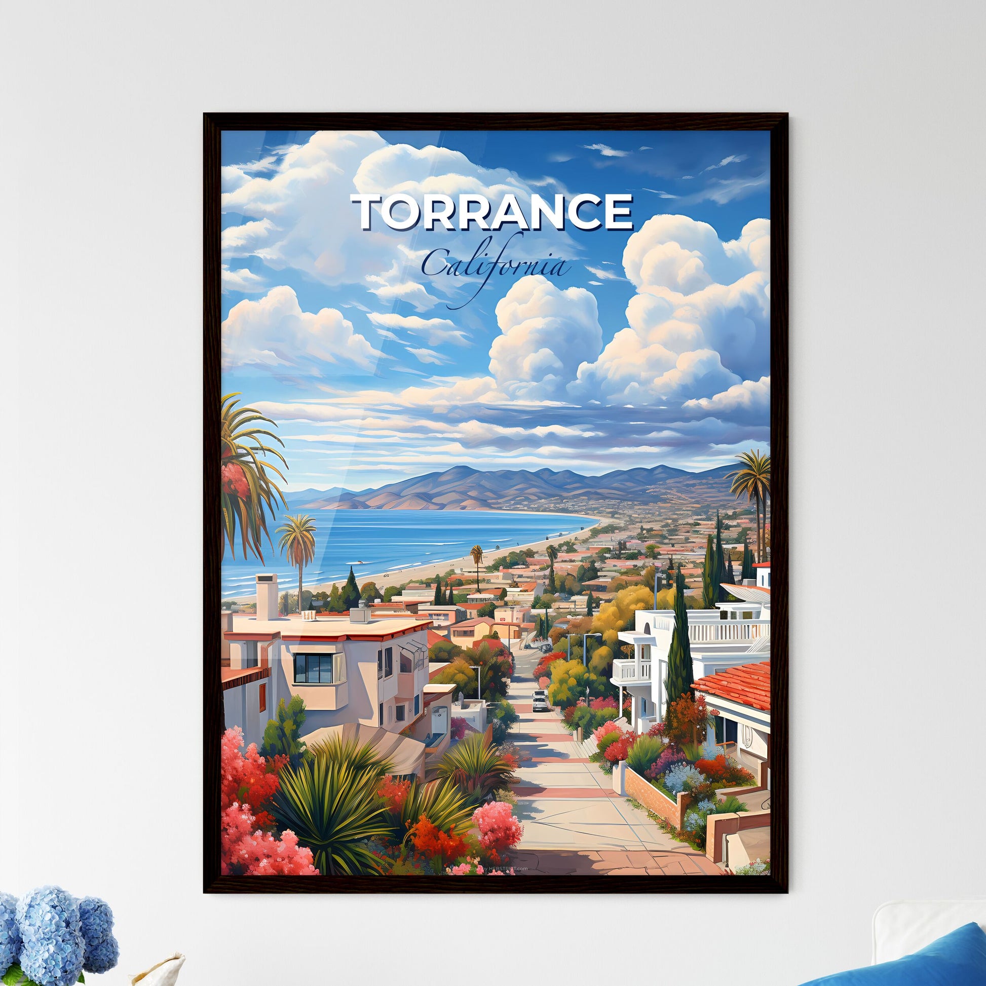 Torrance, California, A Poster of a street with houses and palm trees and a beach Default Title
