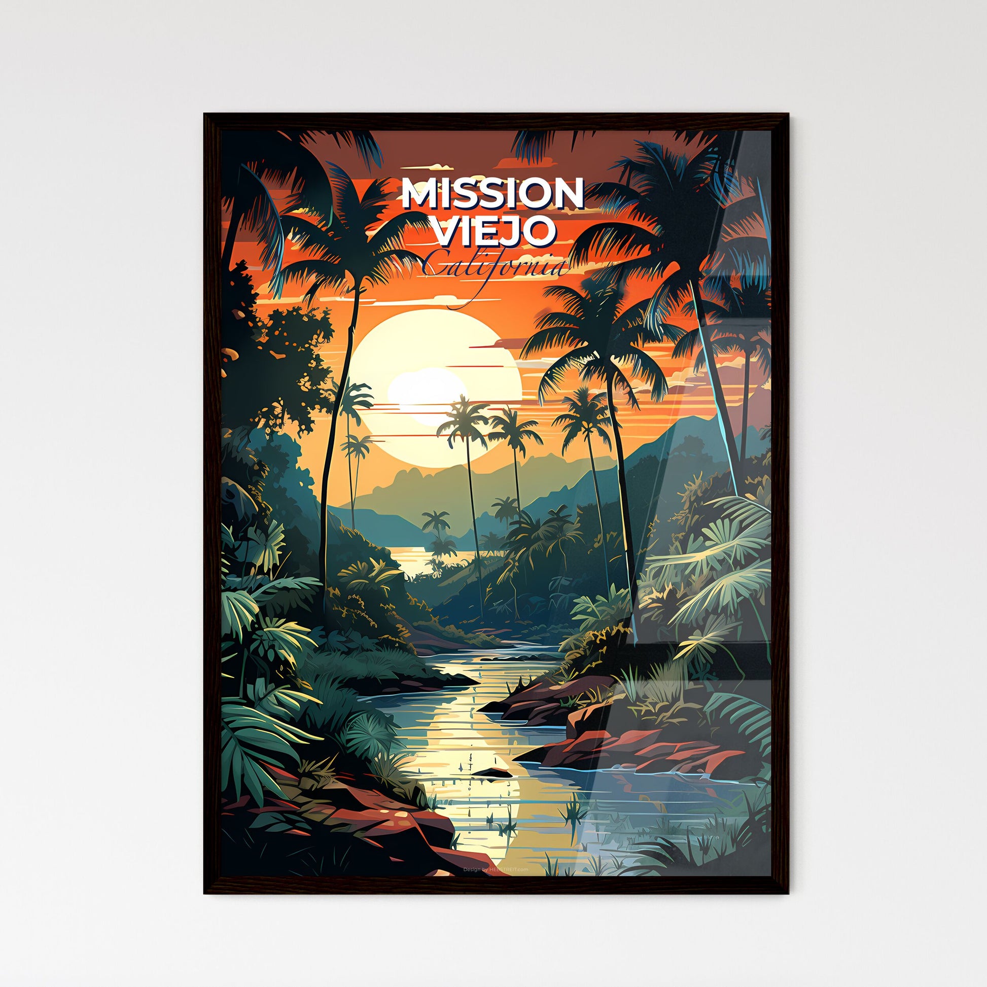 Mission Viejo, California, A Poster of a river with palm trees and mountains in the background Default Title