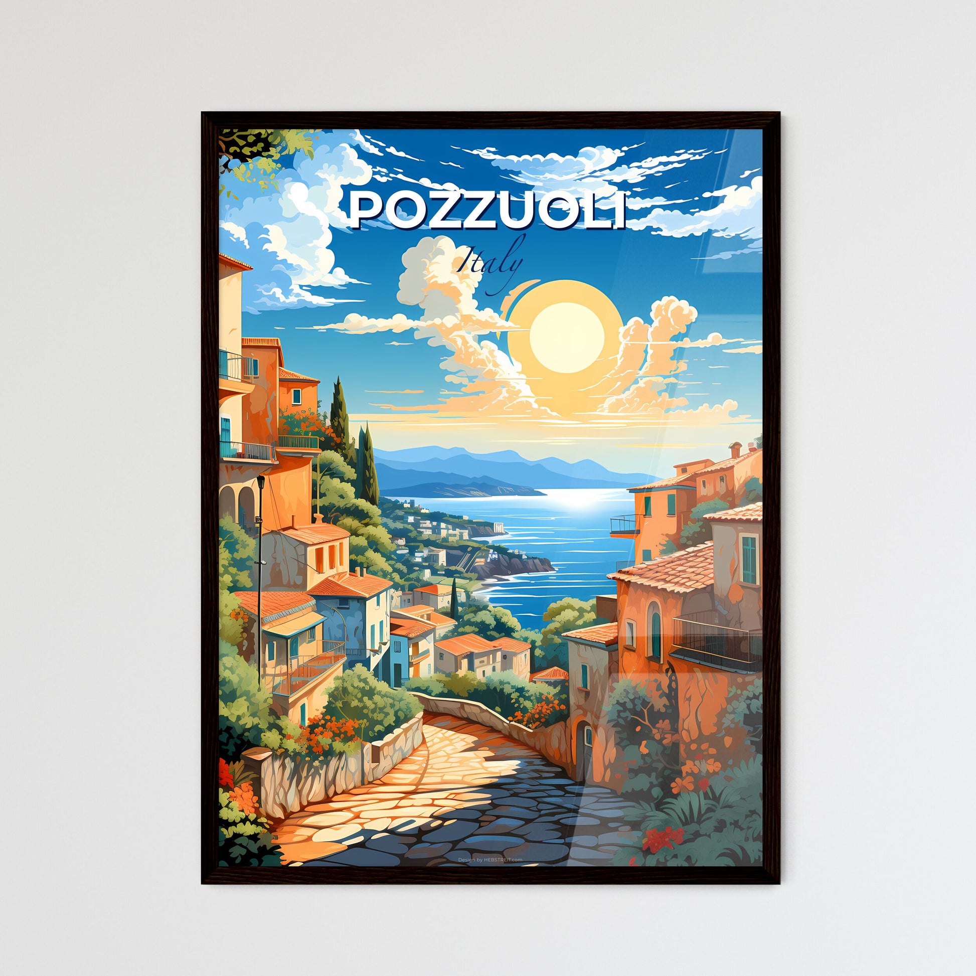 Pozzuoli, Italy, A Poster of a painting of a town by the water Default Title