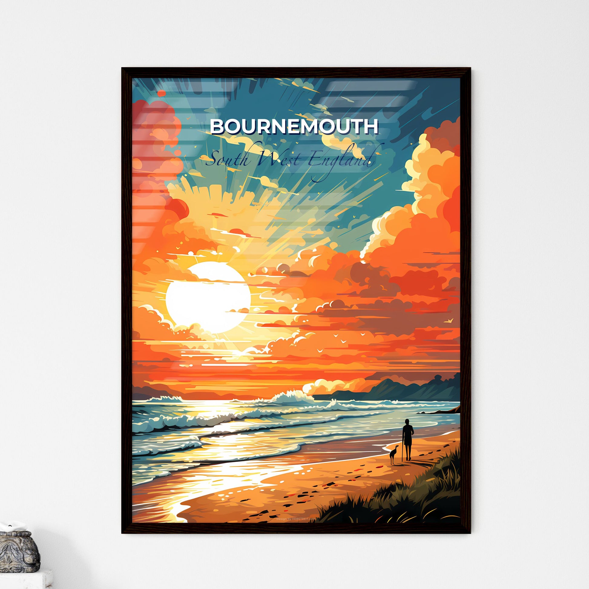 Bournemouth, South West England, A Poster of a person walking a dog on a beach Default Title
