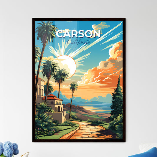 Carson, California, A Poster of a landscape with a house and palm trees Default Title