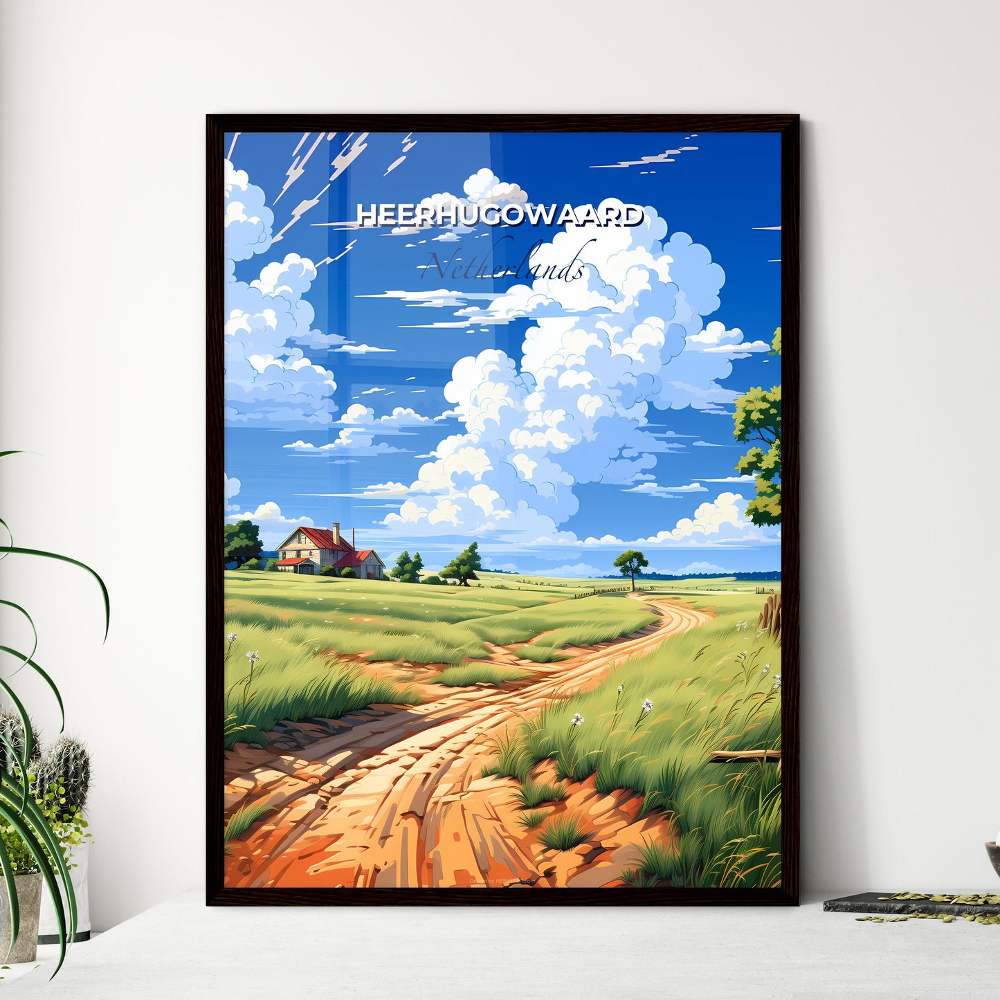 Heerhugowaard, Netherlands, A Poster of a dirt road through a field with trees and a house Default Title