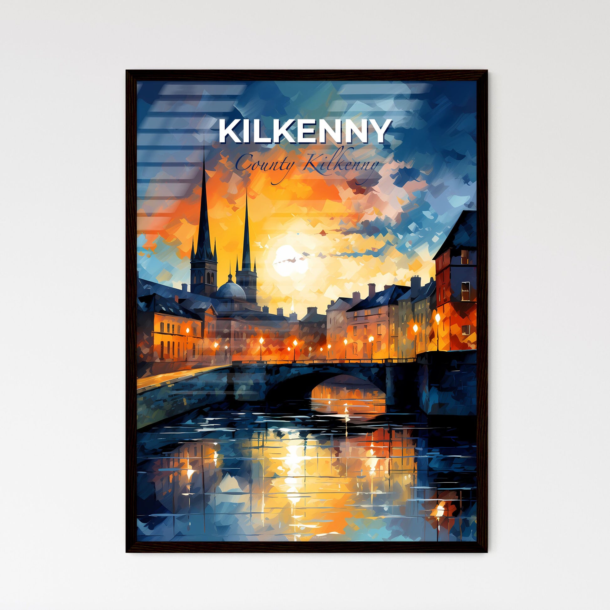 Kilkenny, County Kilkenny, A Poster of a bridge over a river with buildings and a bridge in the background Default Title