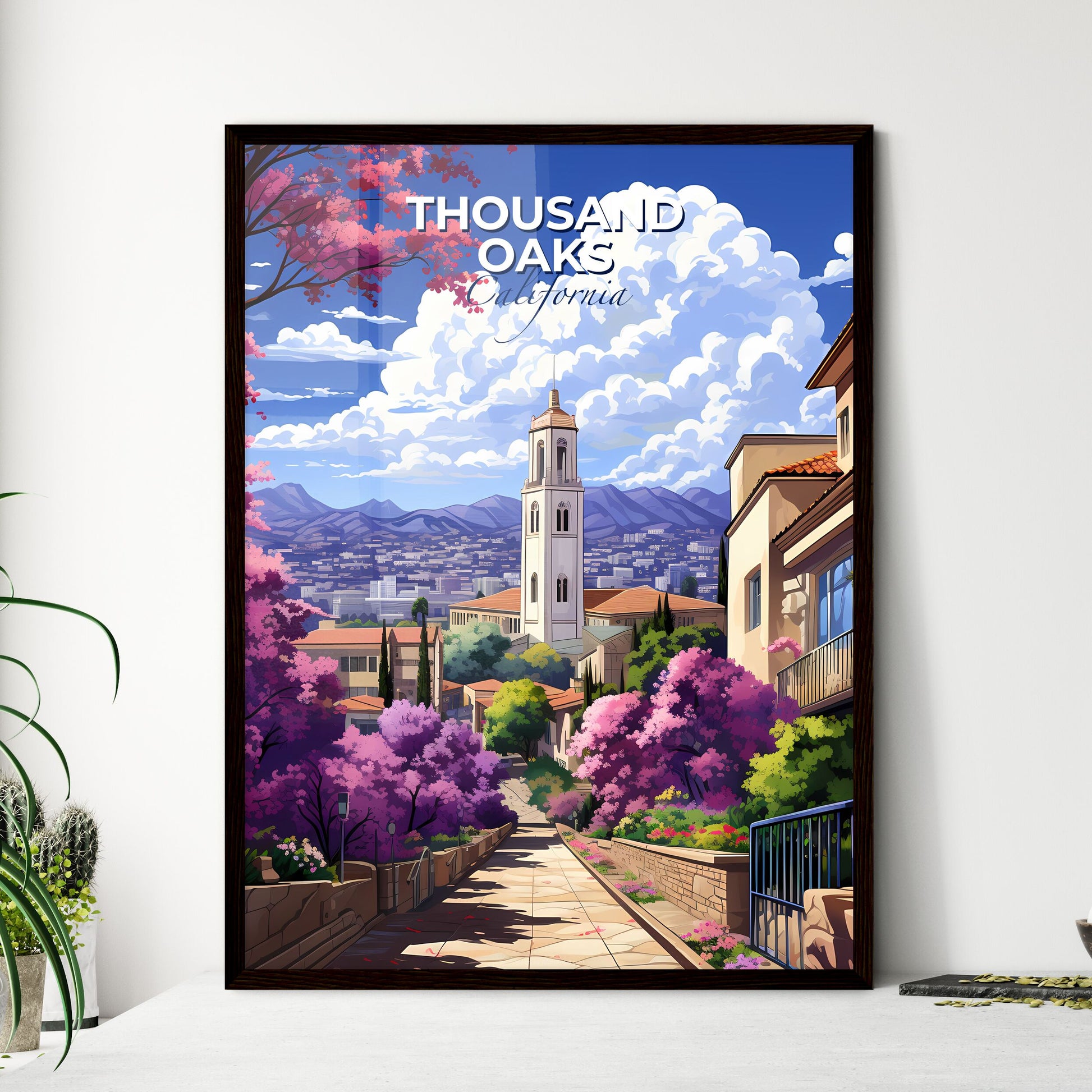 Thousand Oaks, California, A Poster of a street with trees and a tower in the background Default Title