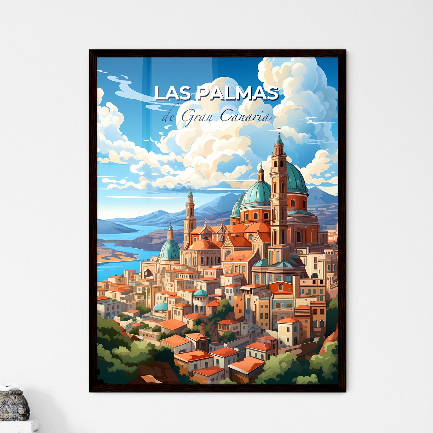 Las Palmas, de Gran Canaria, A Poster of a city with a large building and mountains in the background Default Title