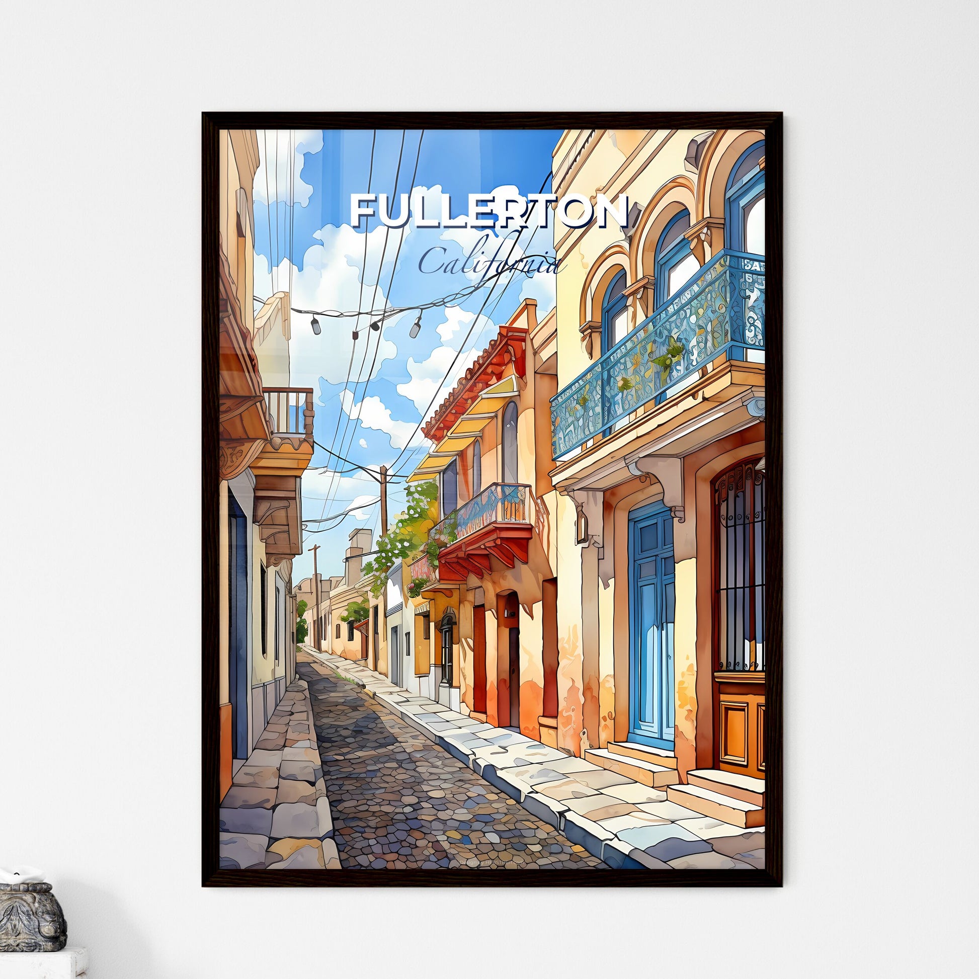 Fullerton, California, A Poster of a street with buildings and a blue sky Default Title