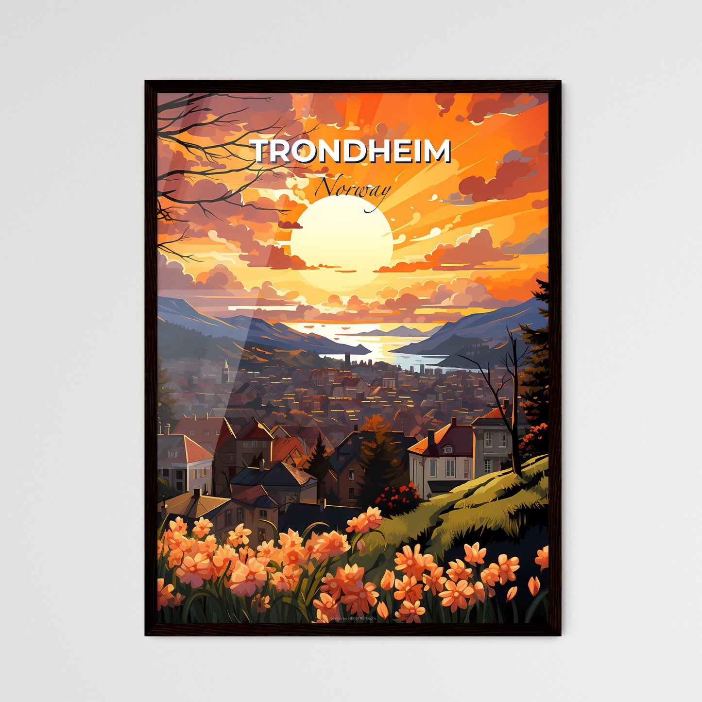 Trondheim, Norway, A Poster of a sunset over a town Default Title