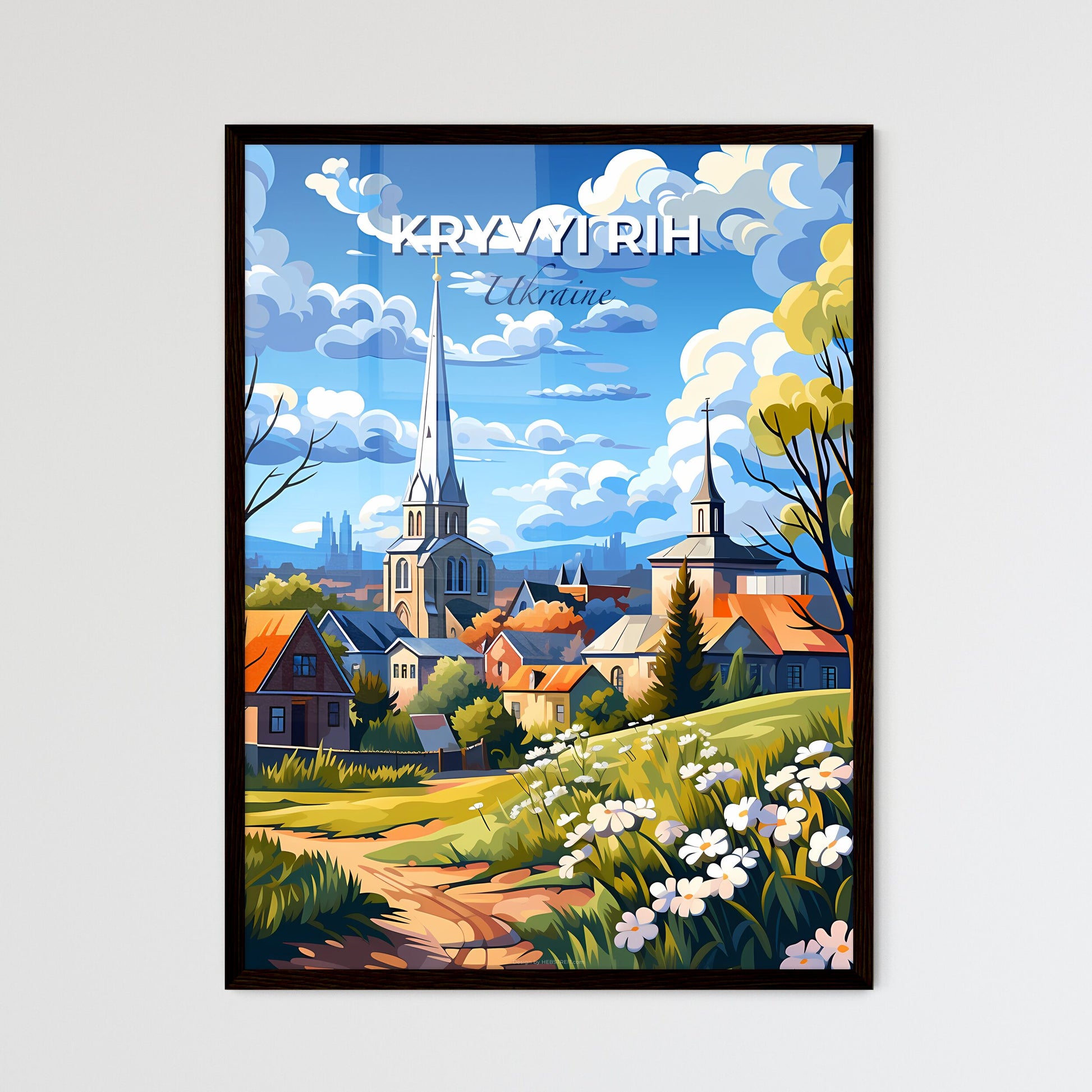 Kryvyi Rih, Ukraine, A Poster of a painting of a village with a church and trees Default Title