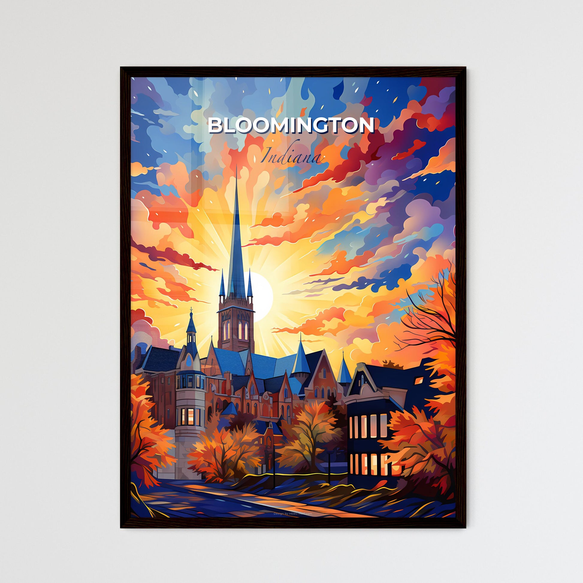 Bloomington, Indiana, A Poster of a colorful sky with clouds and a church Default Title