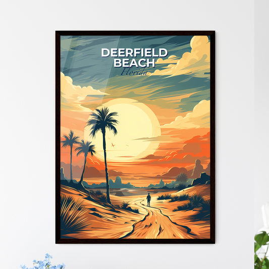 Deerfield Beach, Florida, A Poster of a person walking on a dirt road with palm trees and a sunset Default Title
