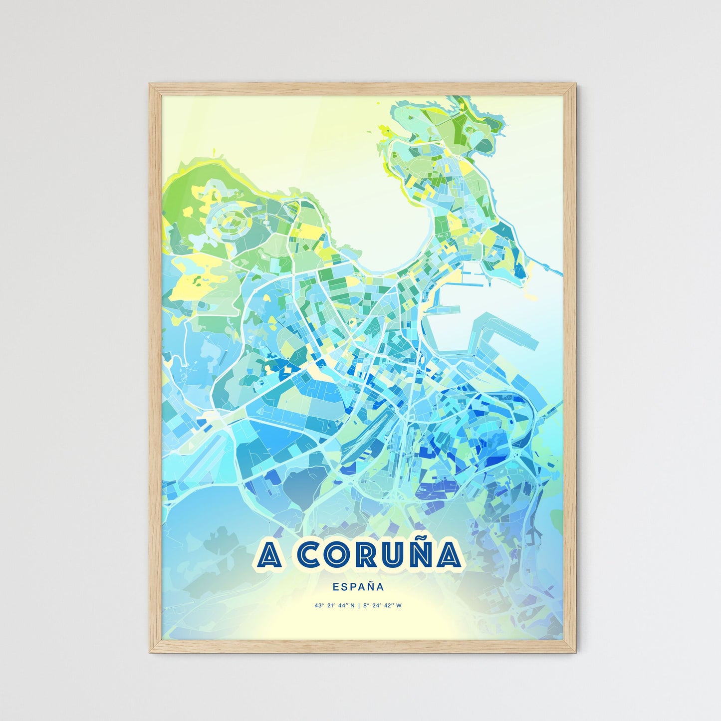Colorful A Coruña Spain Fine Art Map Cool Blue