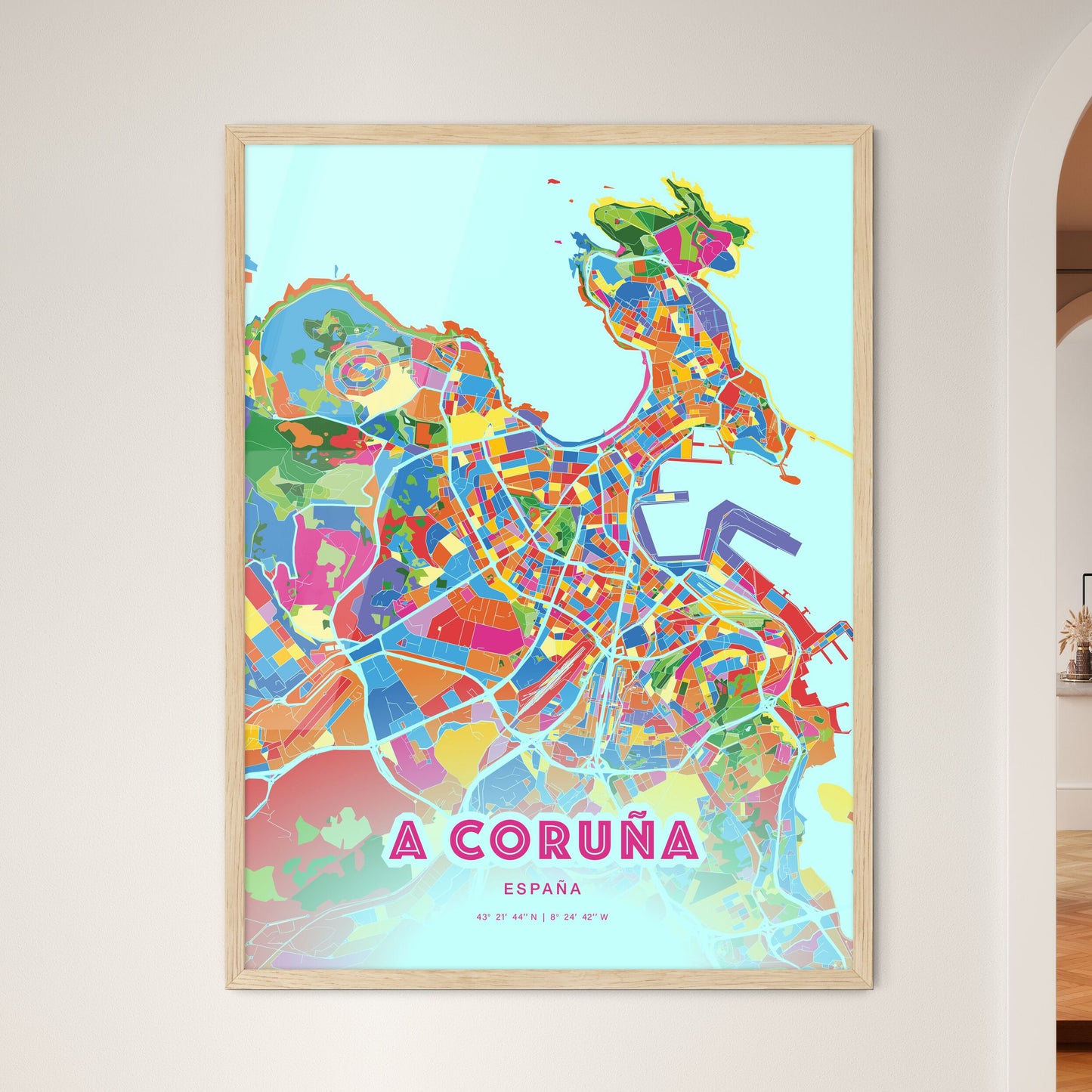 Colorful A Coruña Spain Fine Art Map Crazy Colors