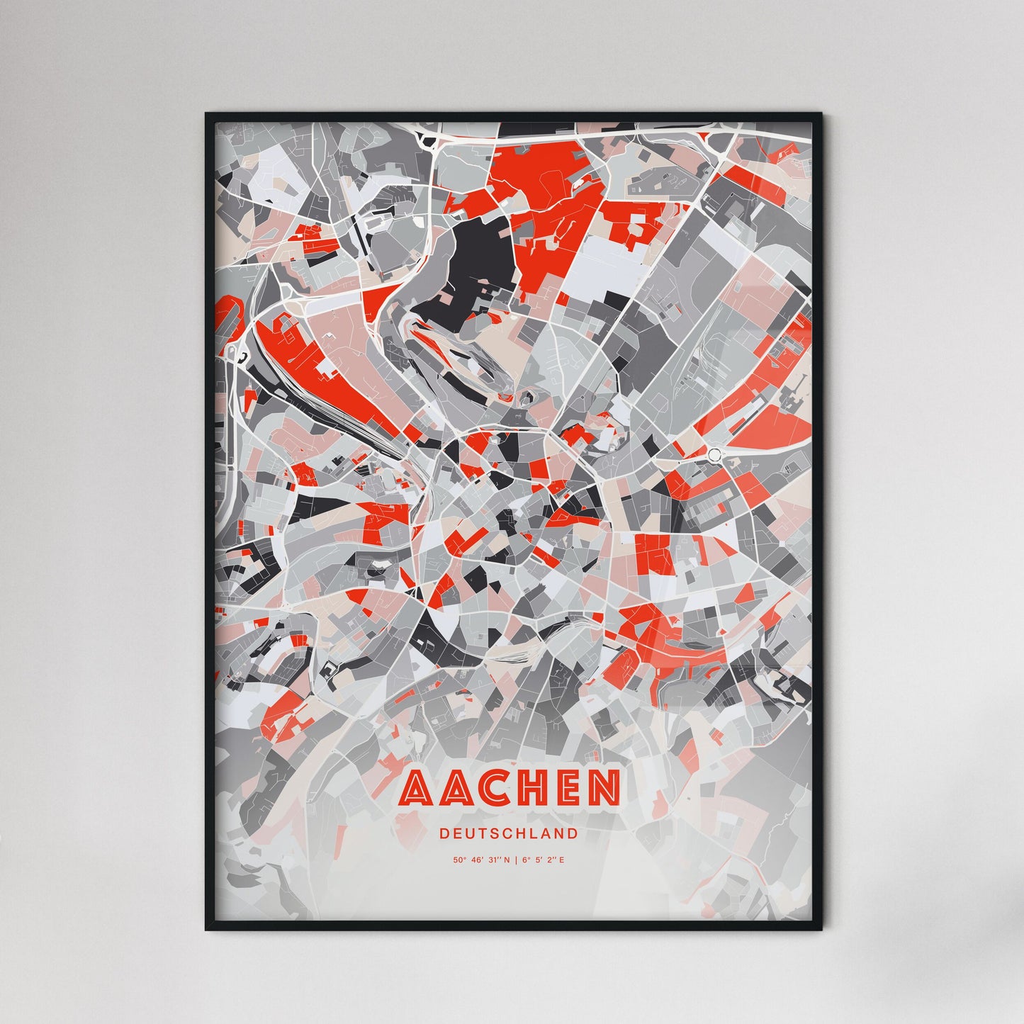 Colorful Aachen Germany Fine Art Map Modern Expressive