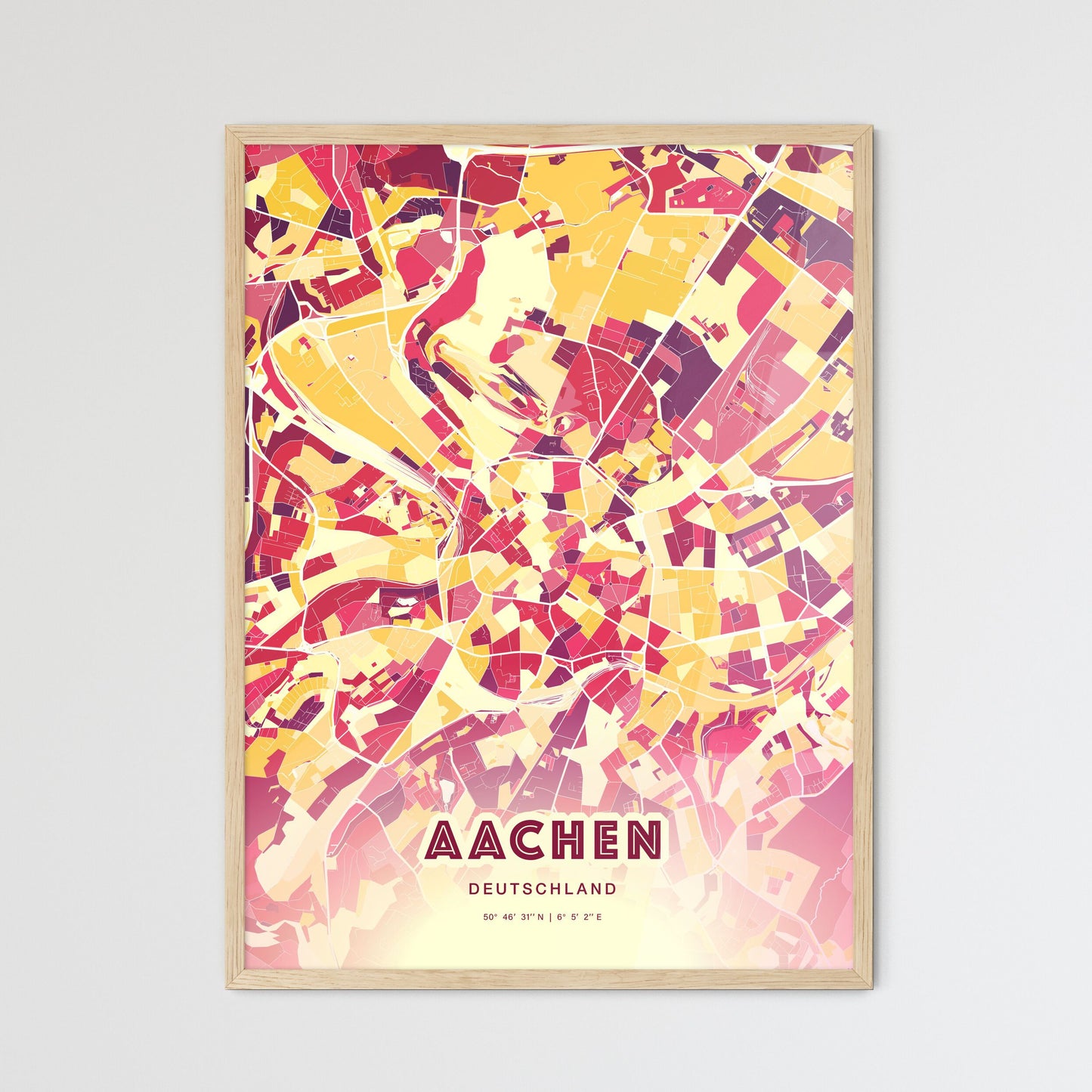 Colorful Aachen Germany Fine Art Map Hot Red
