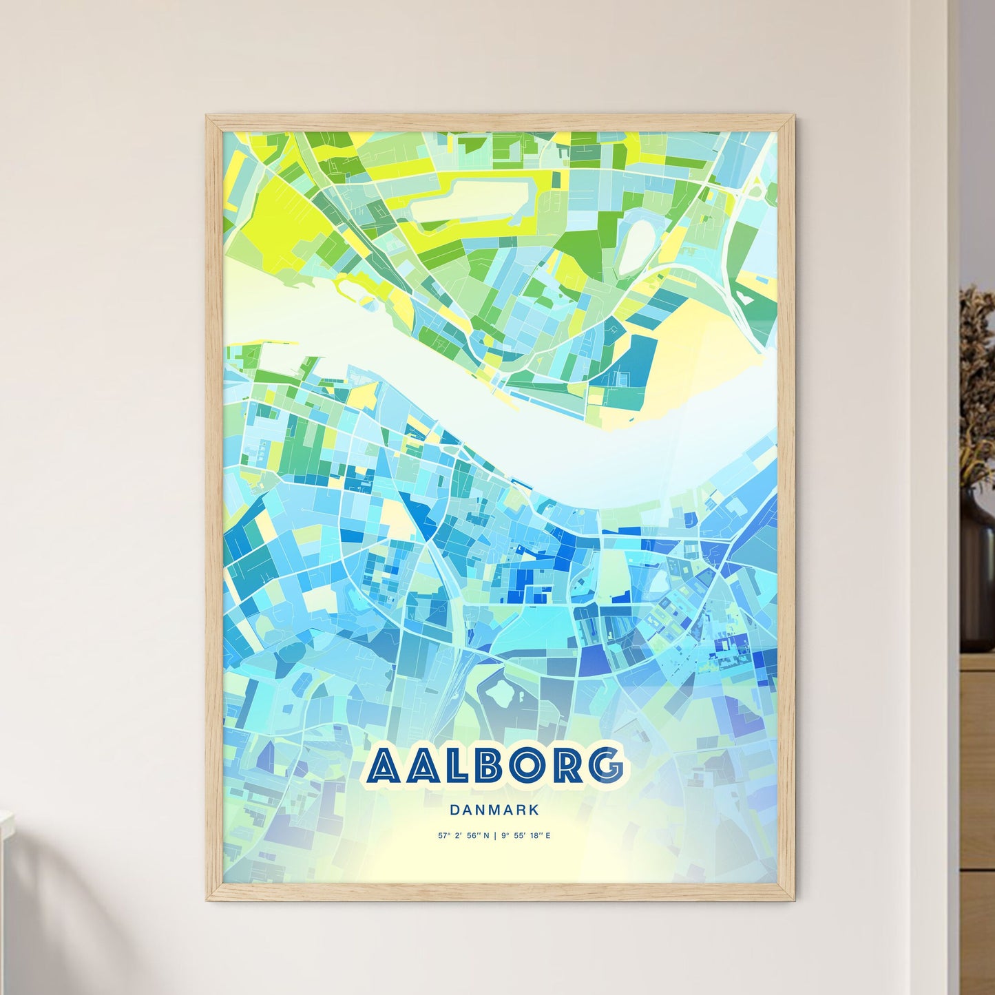 Colorful Aalborg Denmark Fine Art Map Cool Blue