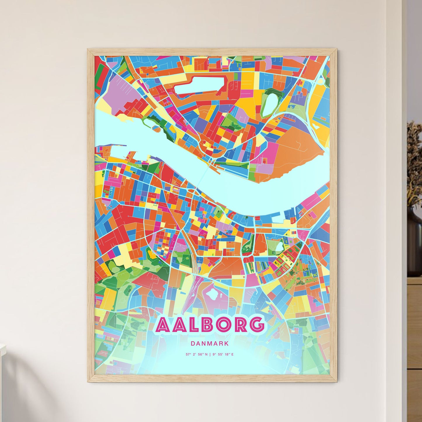 Colorful Aalborg Denmark Fine Art Map Crazy Colors