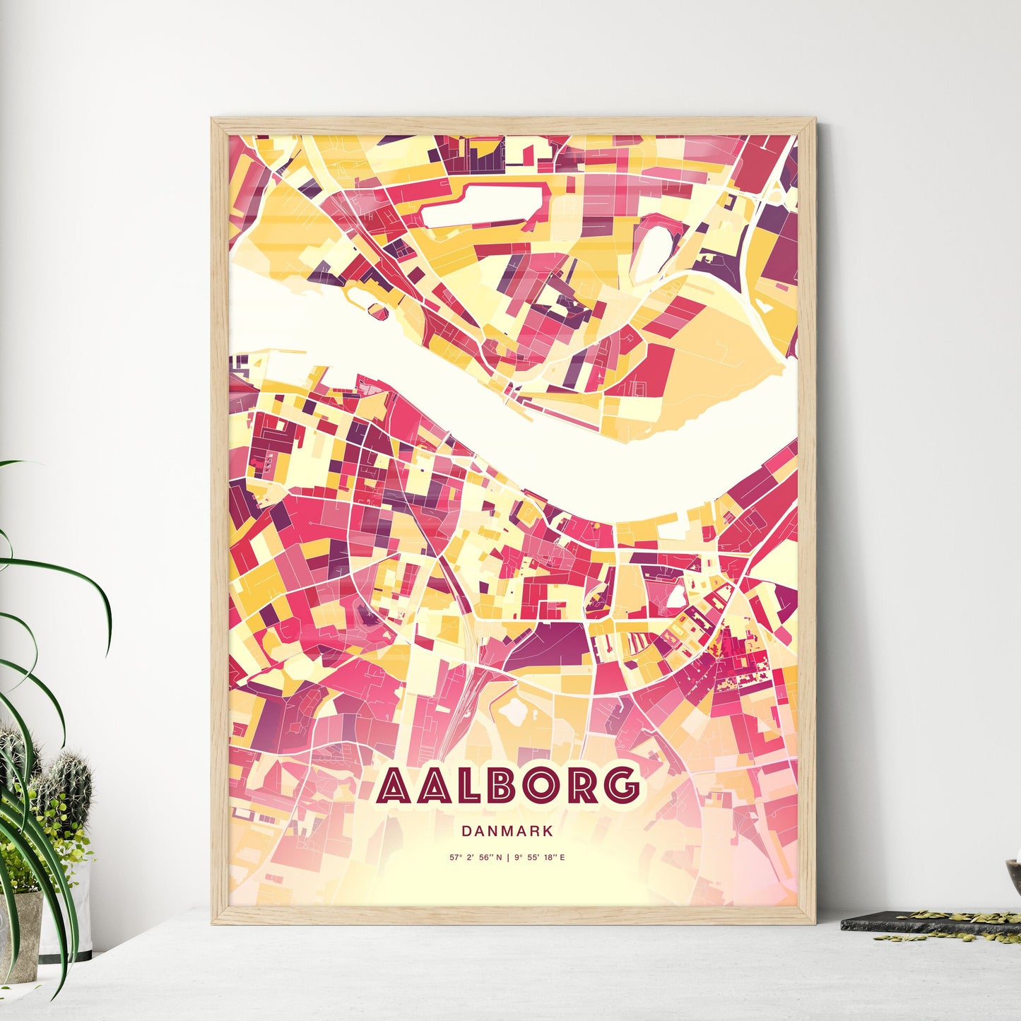 Colorful Aalborg Denmark Fine Art Map Hot Red