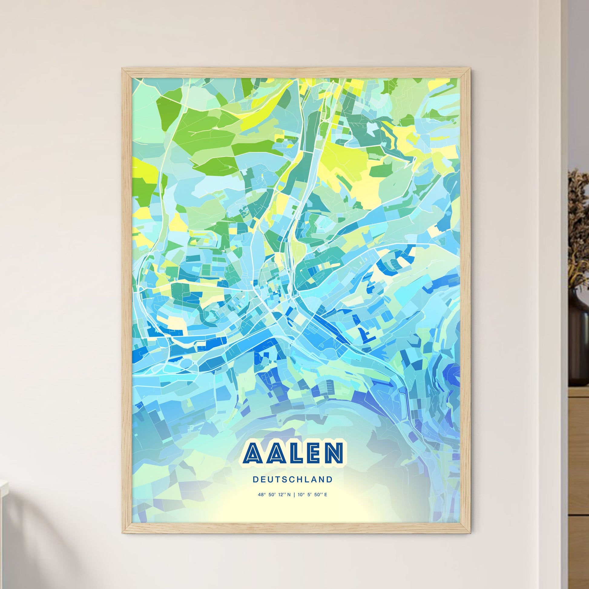 Colorful Aalen Germany Fine Art Map Cool Blue