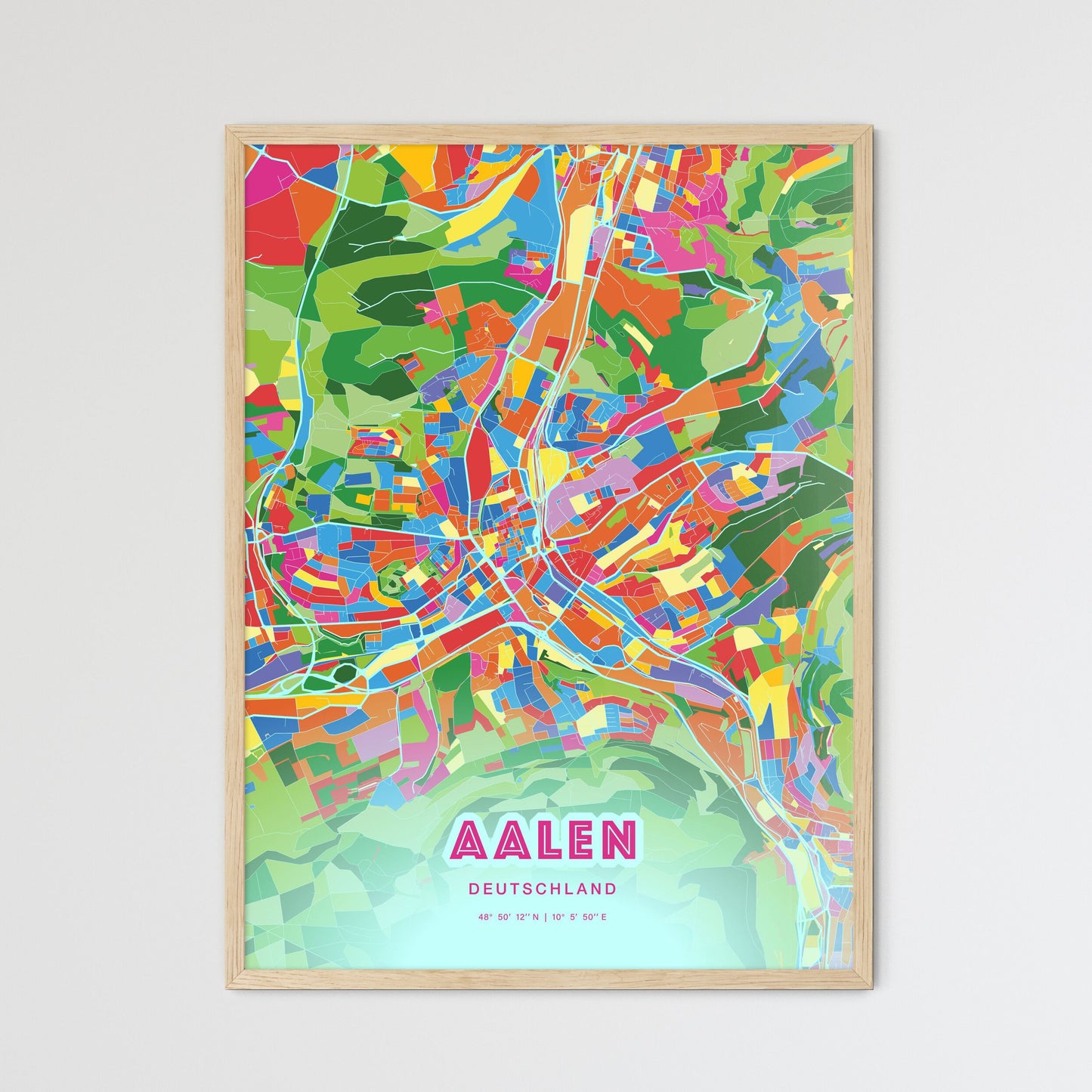 Colorful Aalen Germany Fine Art Map Crazy Colors