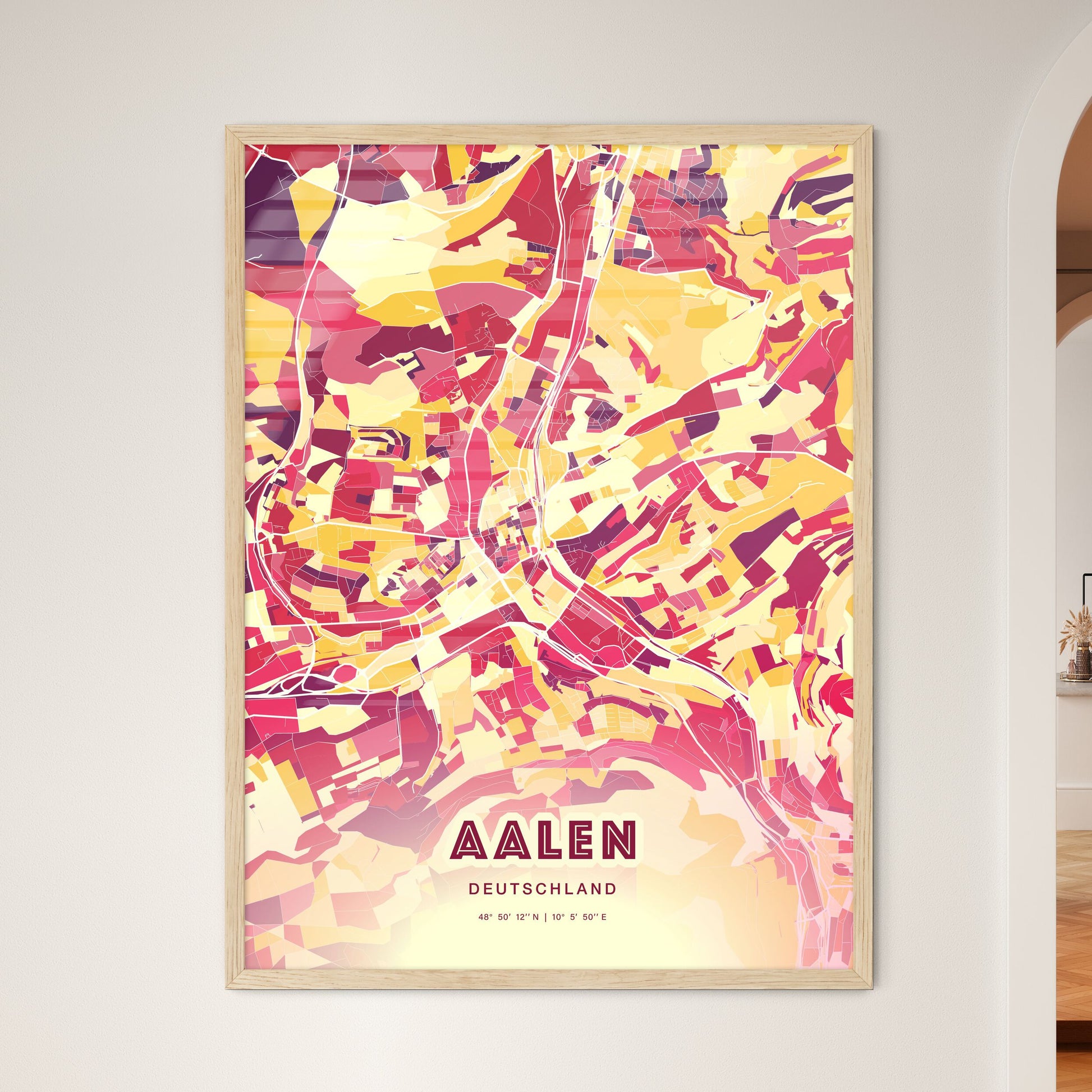 Colorful Aalen Germany Fine Art Map Hot Red