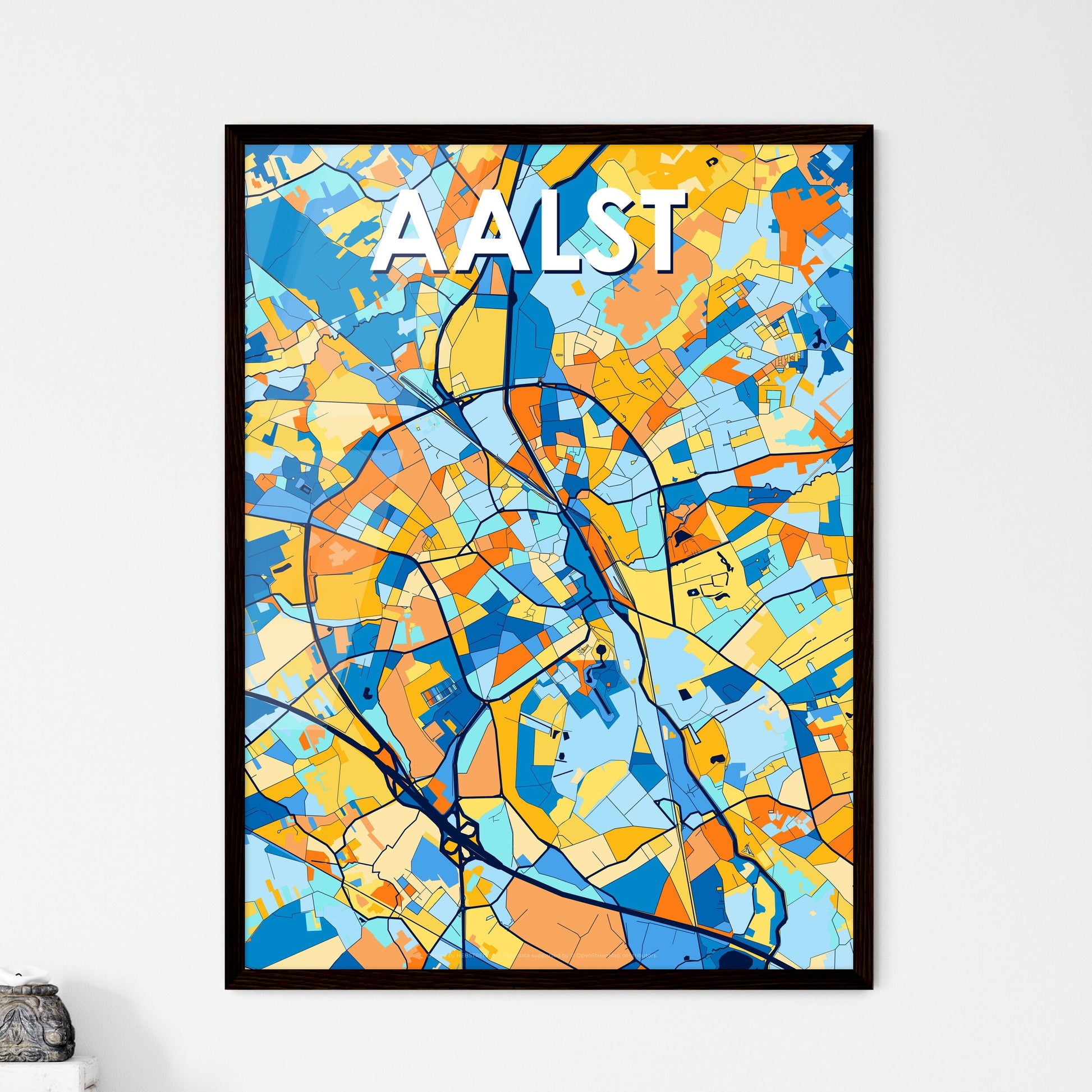 AALST BELGIUM Vibrant Colorful Art Map Poster Blue Orange