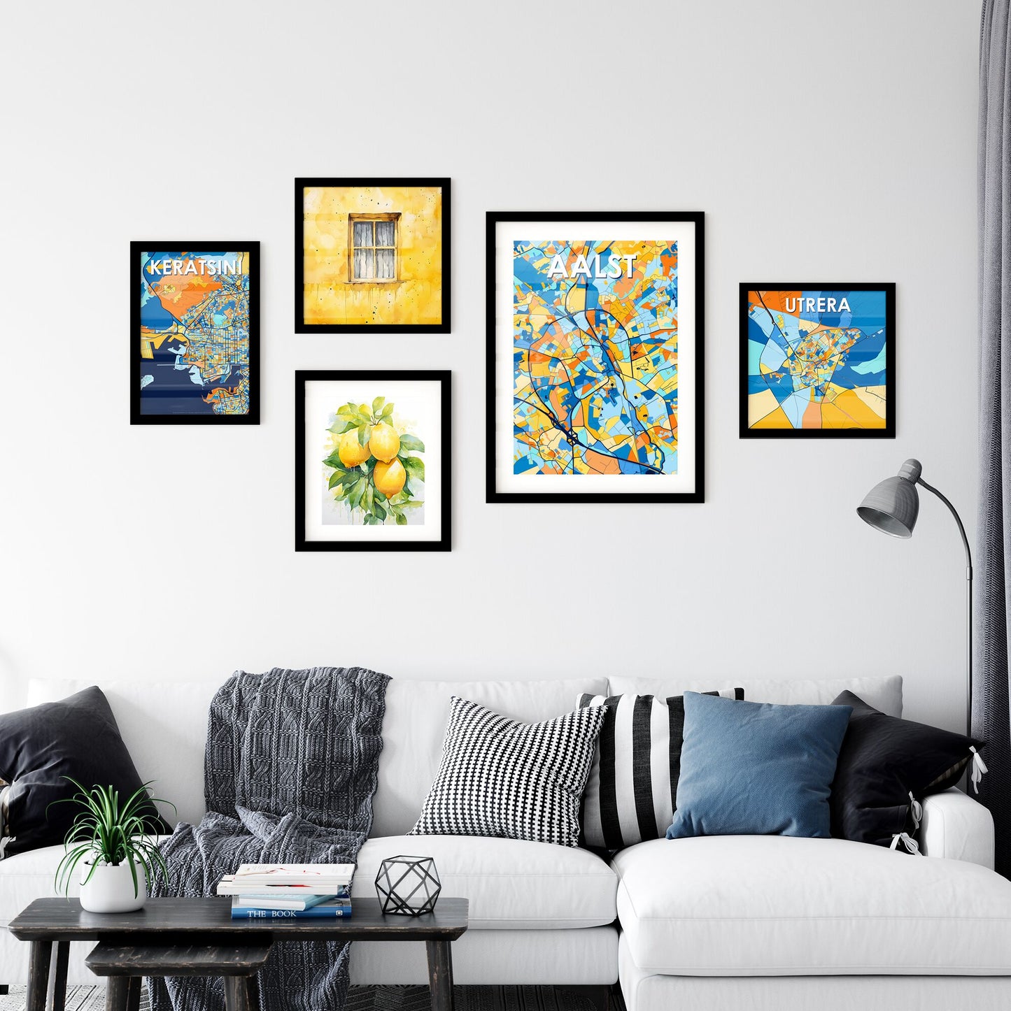 AALST BELGIUM Vibrant Colorful Art Map Poster Blue Orange